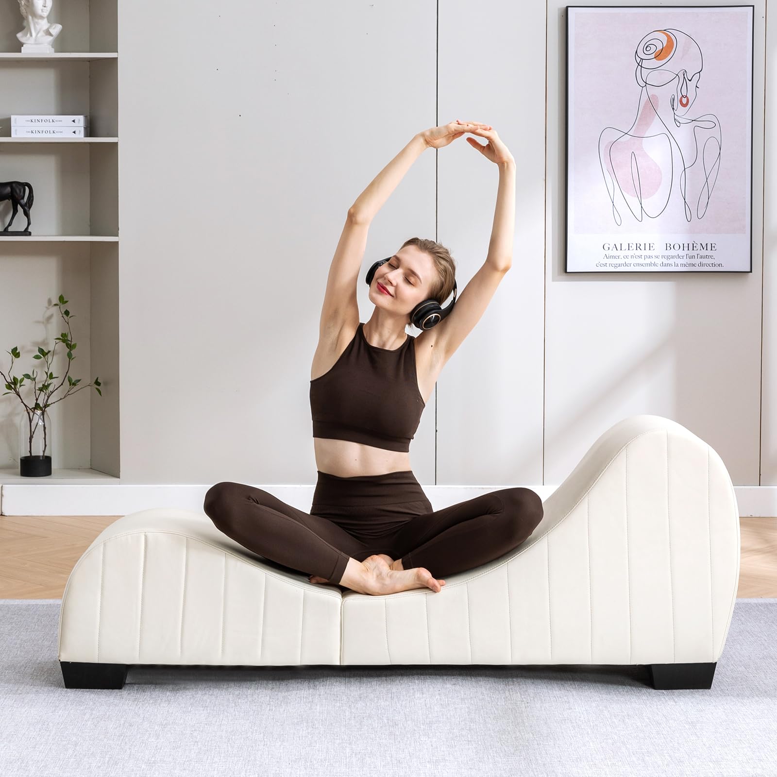 XSZD Multifunctional Double Chaise Lounge Chair - Leather Yoga Headstand Bench & Sofa for Bedroom, Living Room, Studio - White | Perfect for Yoga, Meditation, Relaxation & Home Decor
