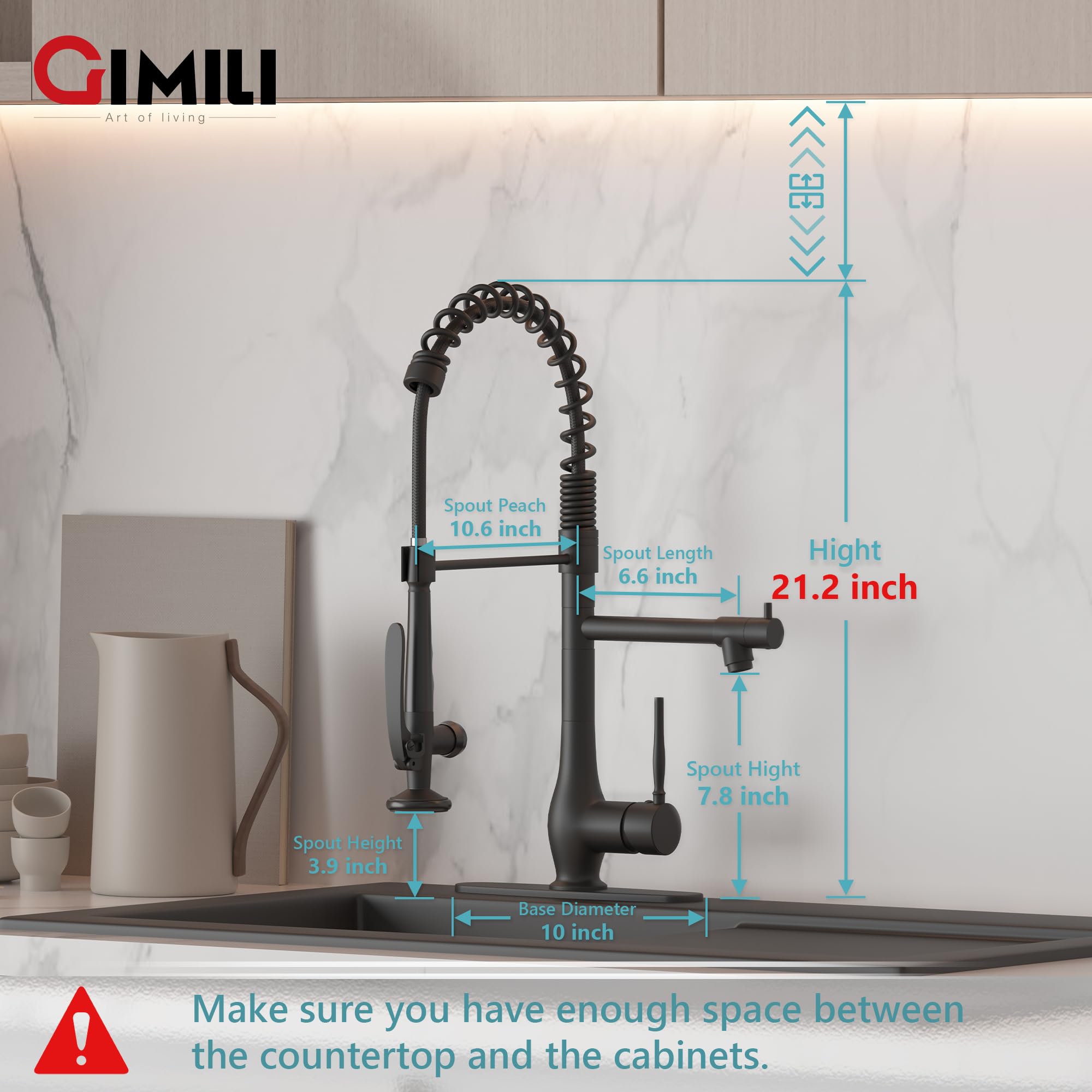 **GIMILI Matte Black Kitchen Faucet with Pull Down Sprayer - Single Handle High Pressure Commercial Sink Faucet - Ideal for Restaurants, Home Kitchens & Bar Use**