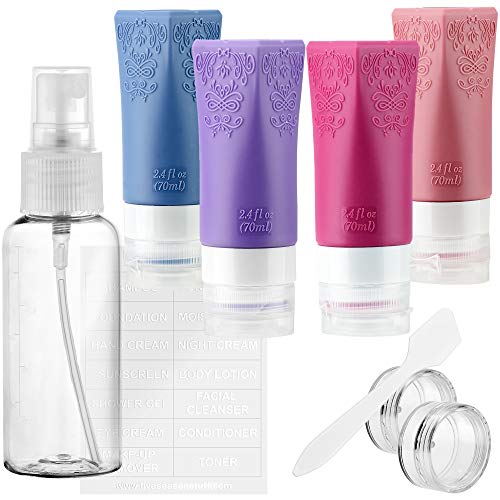 FiveSeasonStuff TSA Approved Travel Bottles - Leak Proof Silicone Squeeze Tubes for Toiletries & Cosmetics | Perfect for Carry-On Luggage, Gym, Camping & Air Travel Essentials