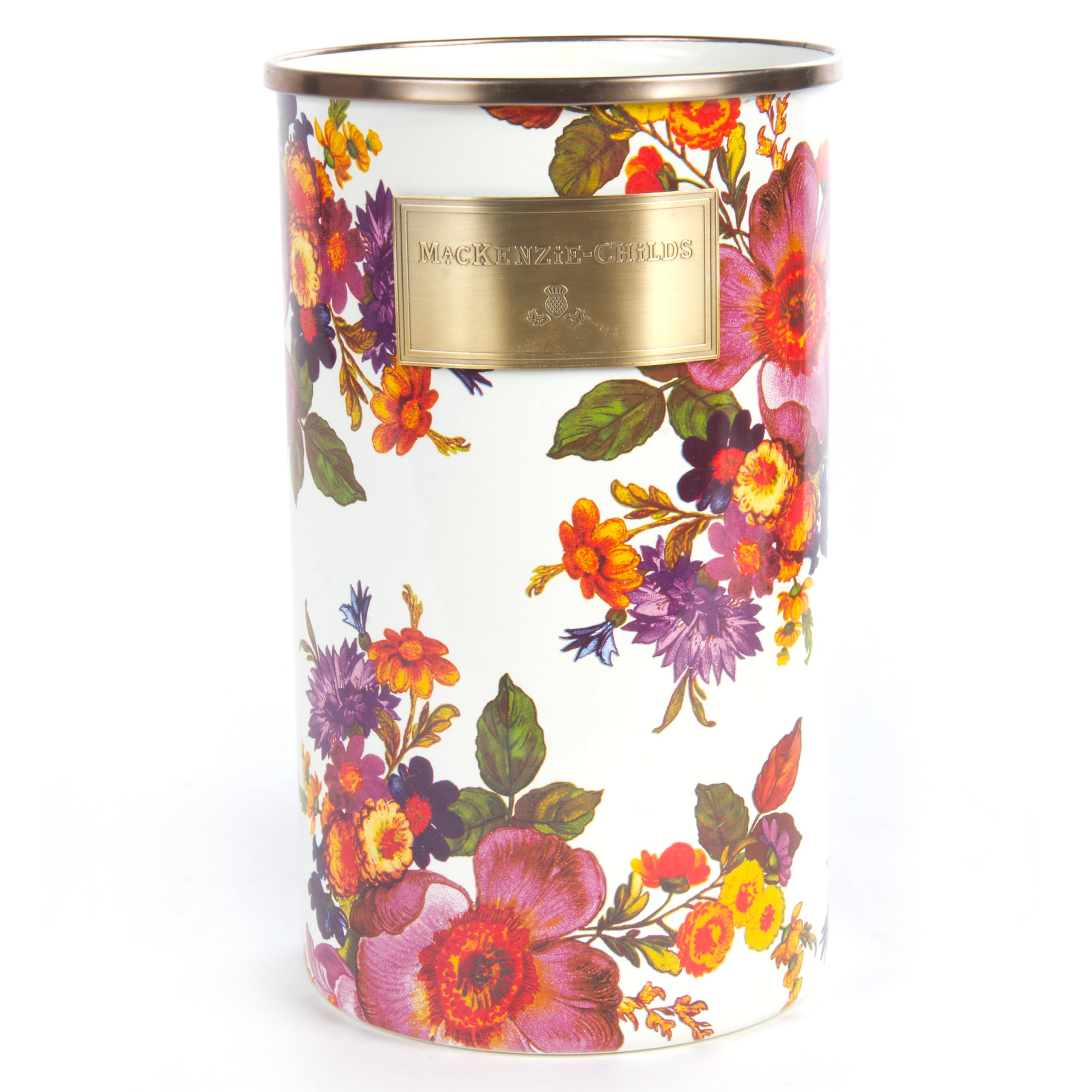 MACKENZIE-CHILDS White Flower Market Enamel Utensil Holder - Stylish Kitchen Countertop Storage Caddy for Spoons, Forks & Cooking Tools - Perfect for Farmhouse, Cottage & Vintage Style Kitchens