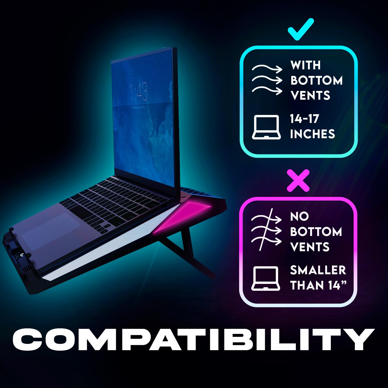 KLIM Mistral Laptop Cooling Pad with Powerful 4500 RPM Turbo Fan - Premium Laptop Cooler for 15-17 Inch Gaming Laptops - Anti-Overheating Protection with Rubber Ring Seal - Ideal for Gaming, Work & Home Office Use