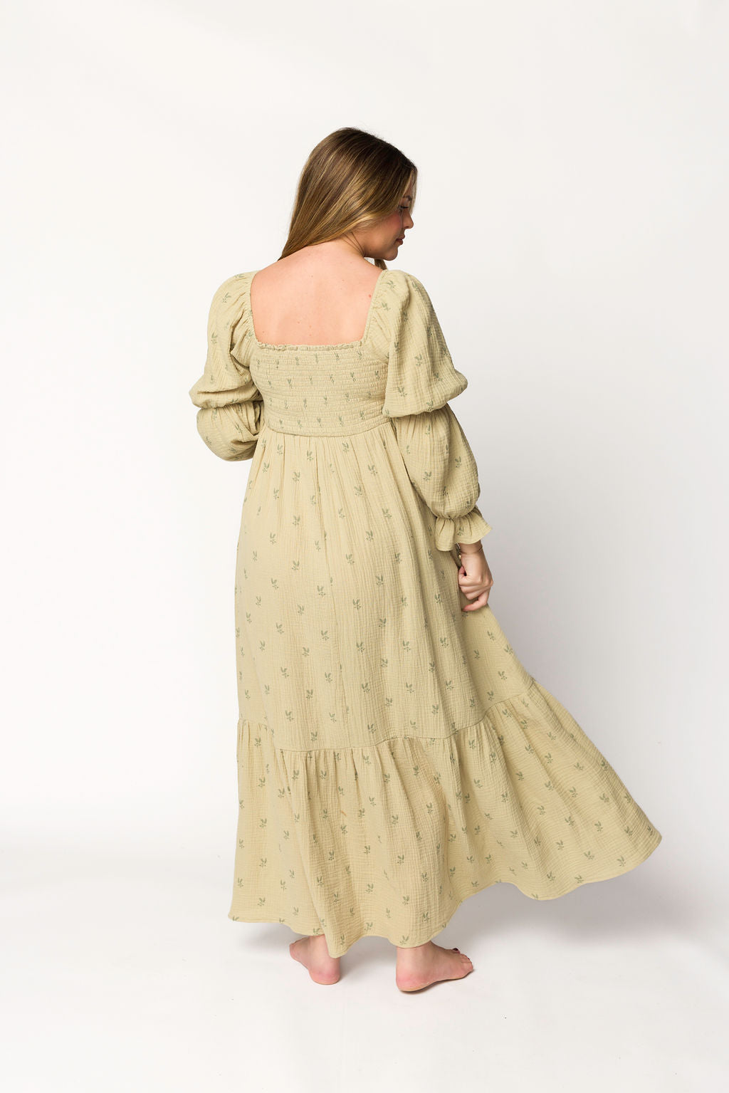 Emerson 100% Cotton Gauze Maxi Dress in Thyme - Bump Friendly Maternity Dress for Pregnancy, Nursing & Postpartum | Comfortable Summer Boho Dress for Beach, Vacation & Casual Wear