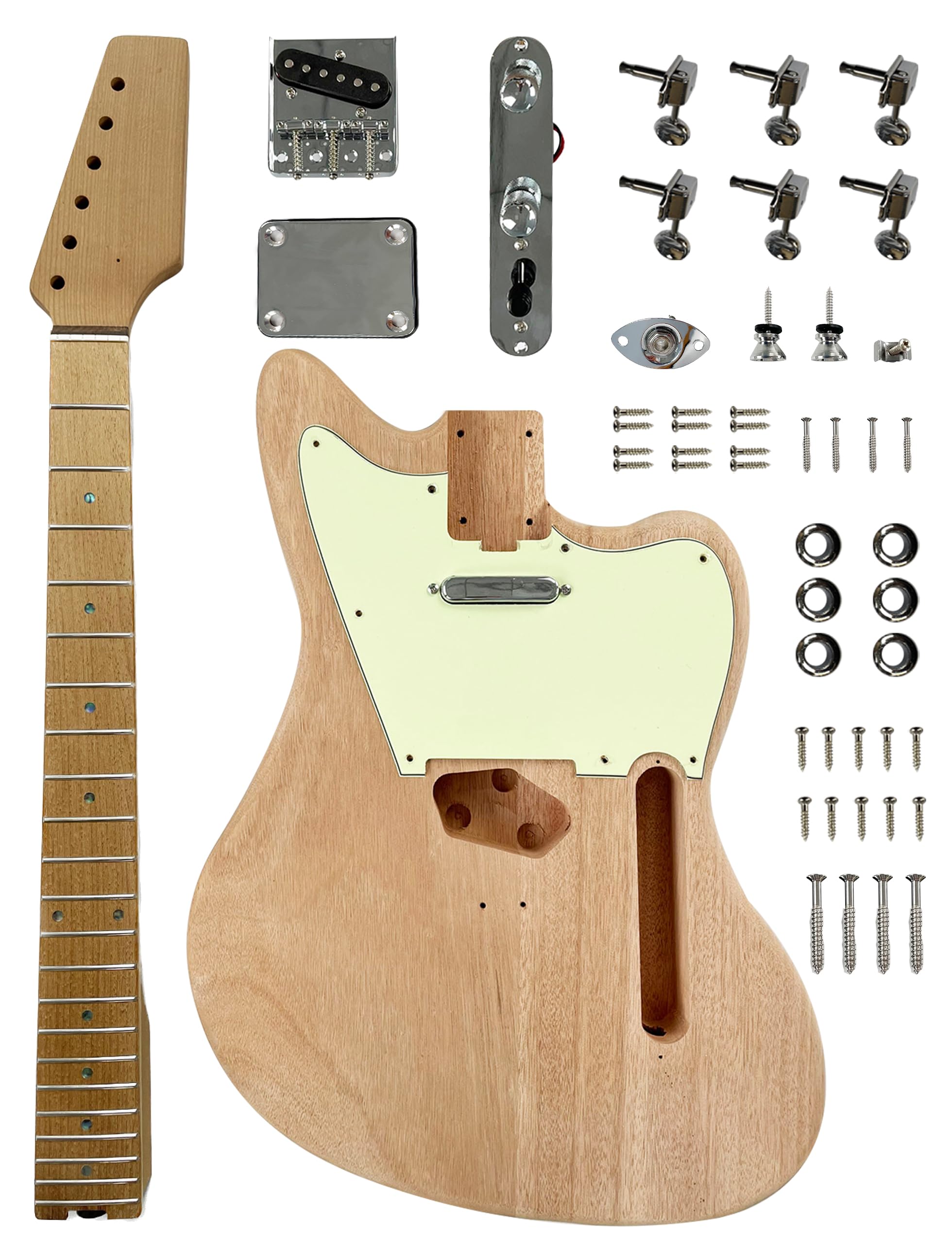 KGD JA DIY Electric Guitar Kit - Mahogany Body, Maple Neck & Fretboard, Unfinished Uncut DIY Guitar Kit for Adults - Perfect for Home Studio Recording, Live Performances & Guitar Building Projects