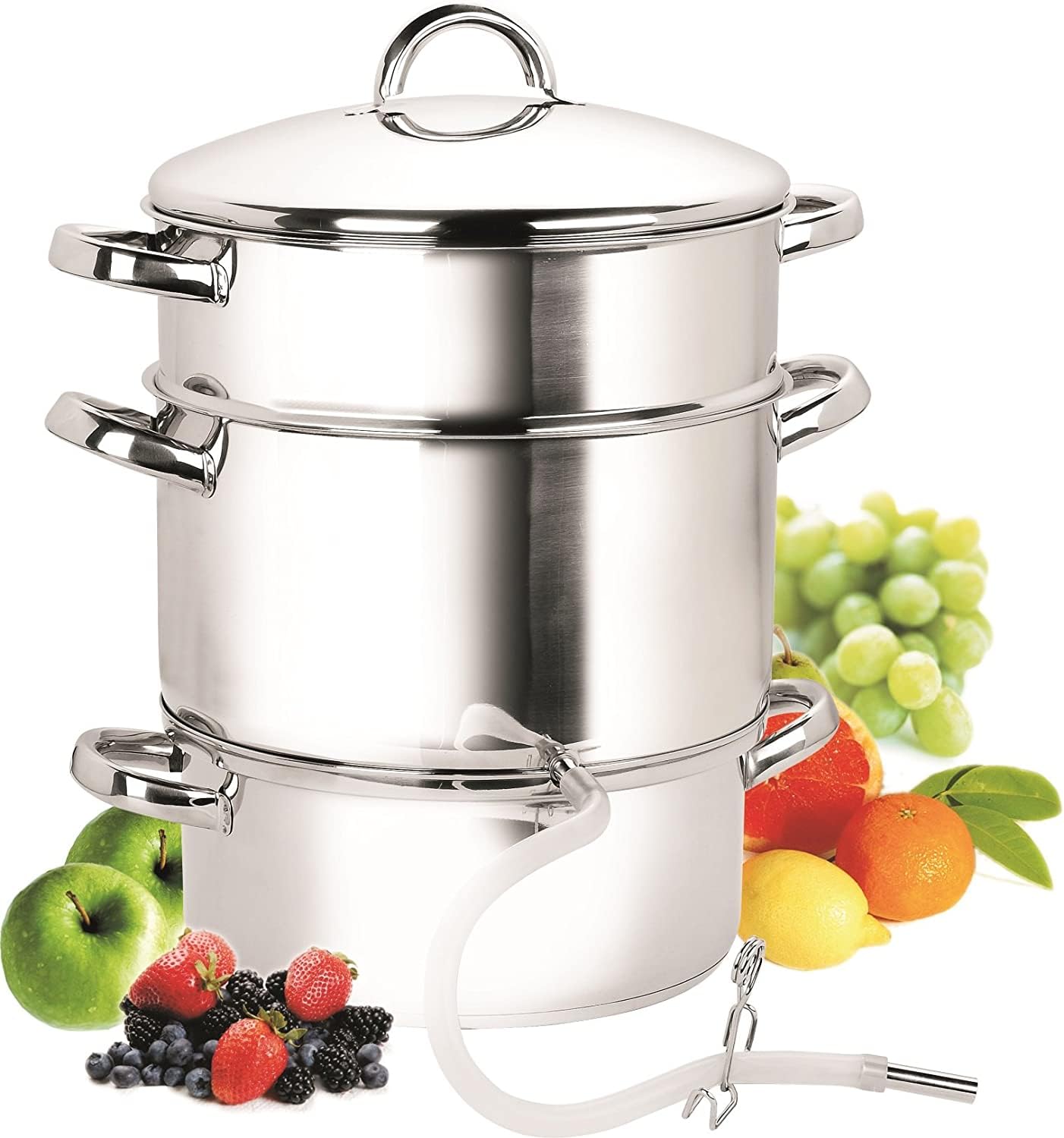 Premium 11-Quart Stainless Steel Juice Steamer Extractor Kit - Cook N Home Basics Canning Set with Water Pan, Juice Pan, Strainer, Lid & Hose Clamp - Mirror Satin Finish for Fresh Fruit Juicing, Home Canning & Healthy Beverage Making