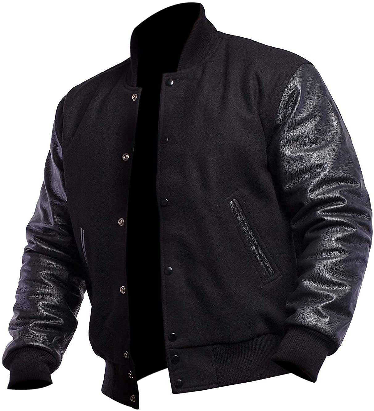 SpazeUp Men's Vintage Letterman Jacket - Wool & Faux Leather Baseball Bomber Jacket for College Style | Perfect for High School Sports, Casual Wear & Retro Fashion Outfits