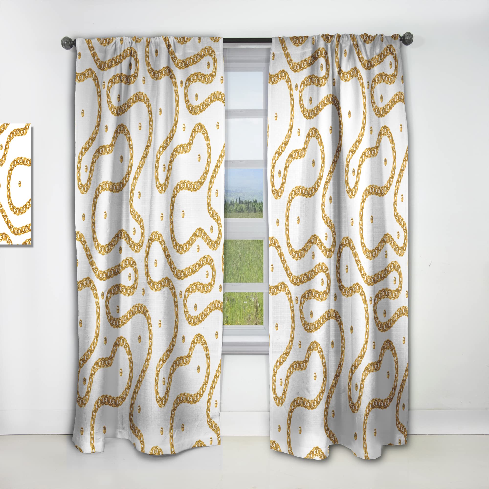 DesignQ 'Golden Chain Necklace' Thermal Insulated Curtain Panel - 52x120 Inches - Elegant Bedroom & Living Room Drapes for Home Decor, Blackout Window Treatment for Better Sleep & Energy Efficiency