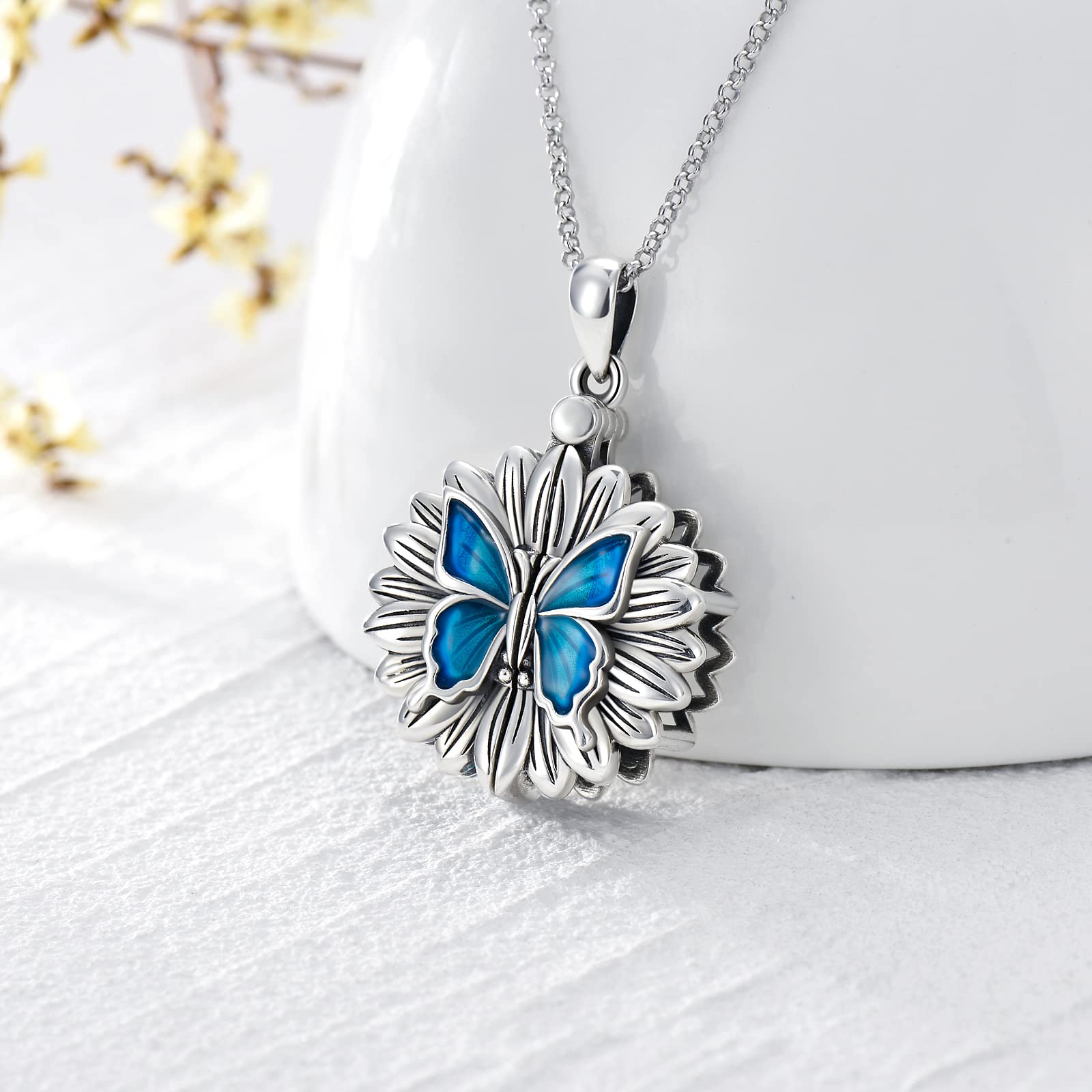 SOULMEET Memorial Jewelry - Silver & Gold Sunflower & Butterfly Cremation Urn Necklace for Ashes - Keepsake Pendant to Cherish Loved Ones | Perfect for Funerals, Memorials & Everyday Wear to Keep Memories Close