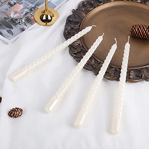 4PCS/Pack 10 Inch Unscented Spiral Taper Candles with Cotton Wicks - Dripless Long Candles for Home Decor, Romantic Dinners, Wedding Centerpieces & Party Decorations (White)