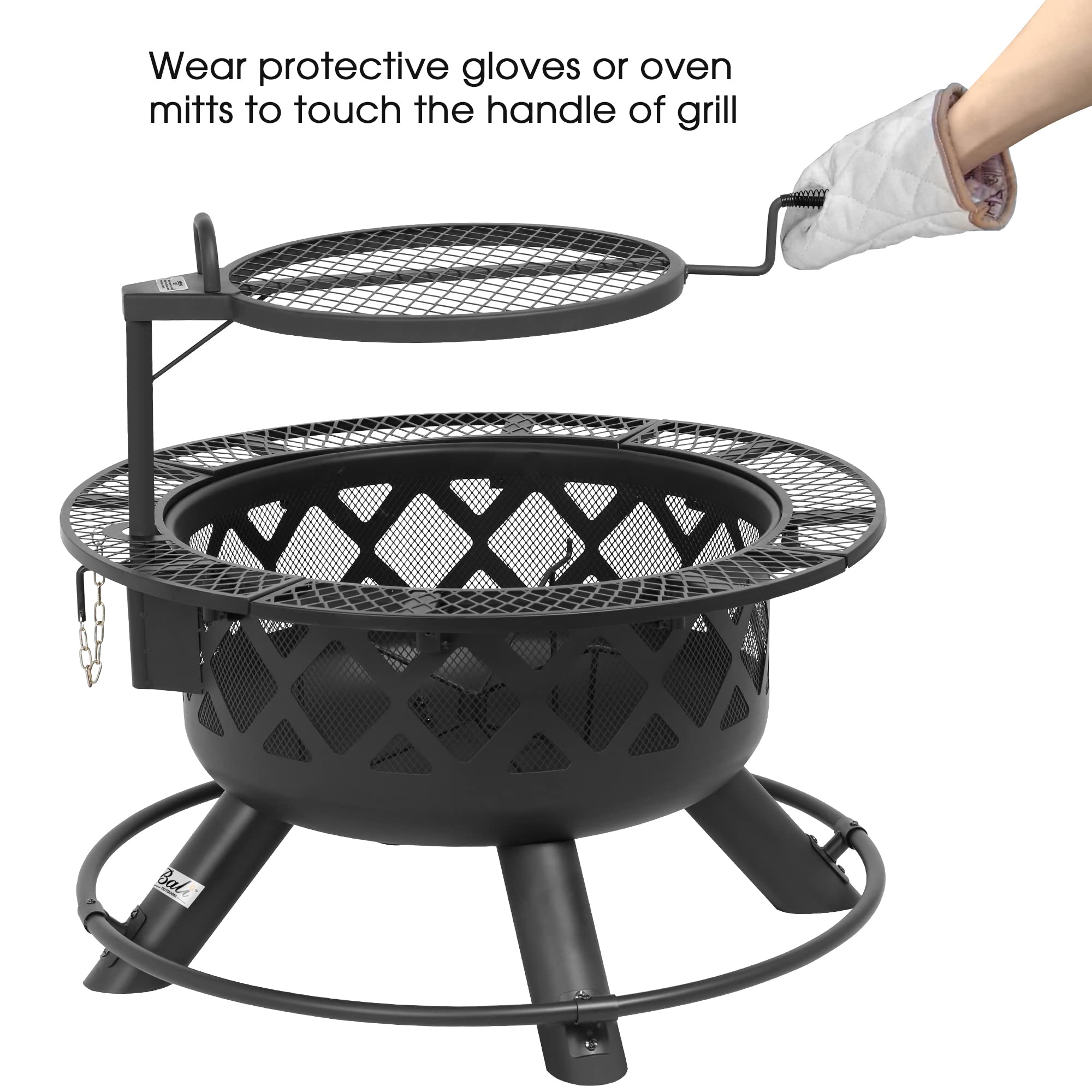 BALI OUTDOORS 32-Inch Wood Burning Fire Pit with Poker & Grill - Heavy Duty Steel Outdoor Fire Pit for Patio, Backyard, Camping - Perfect for Roasting Marshmallows & Outdoor Gatherings