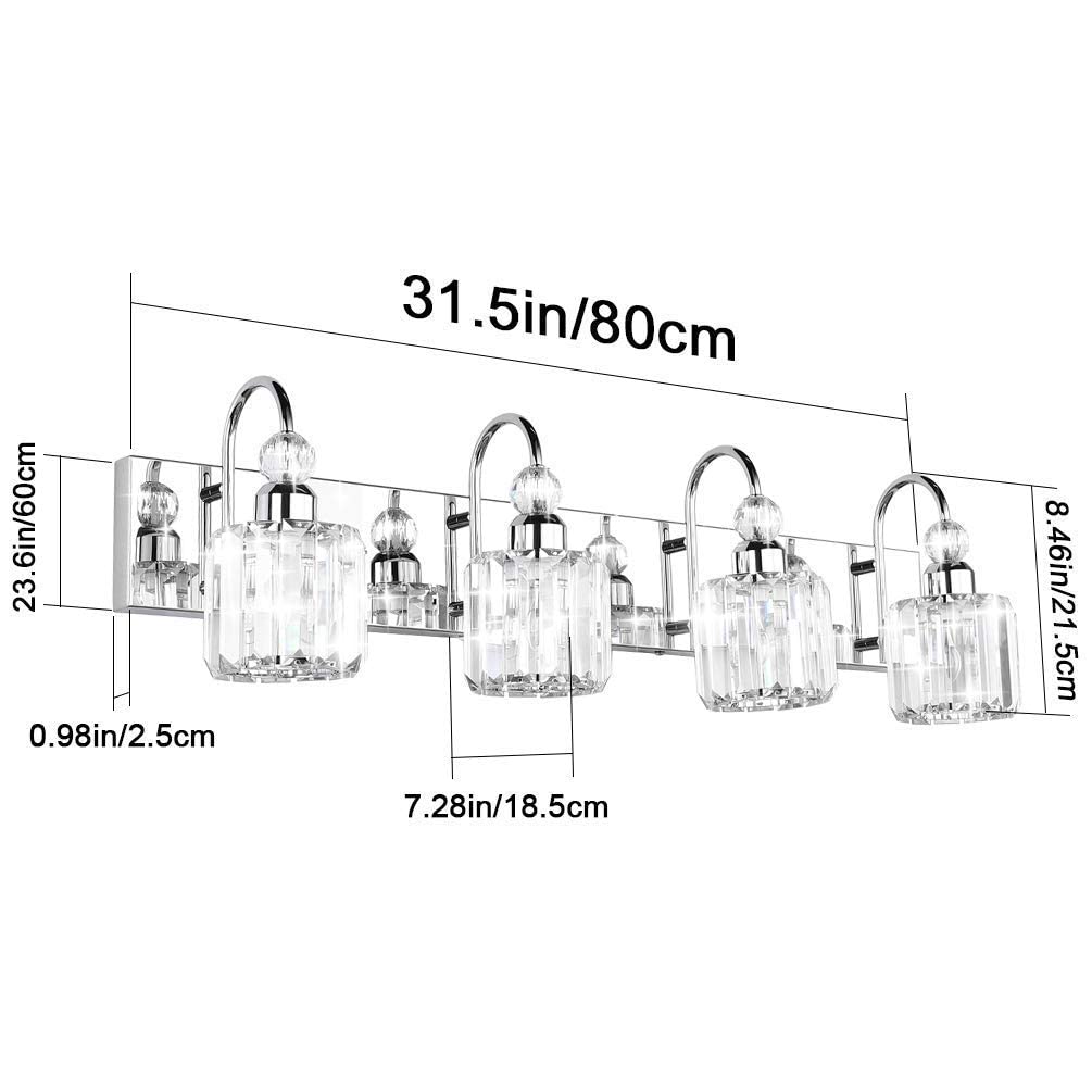 Ralbay Modern LED Crystal Bathroom Vanity Lights - Stainless Steel Mirror Lighting Fixtures with Dimmable Brightness for Bathroom, Powder Room & Dressing Area