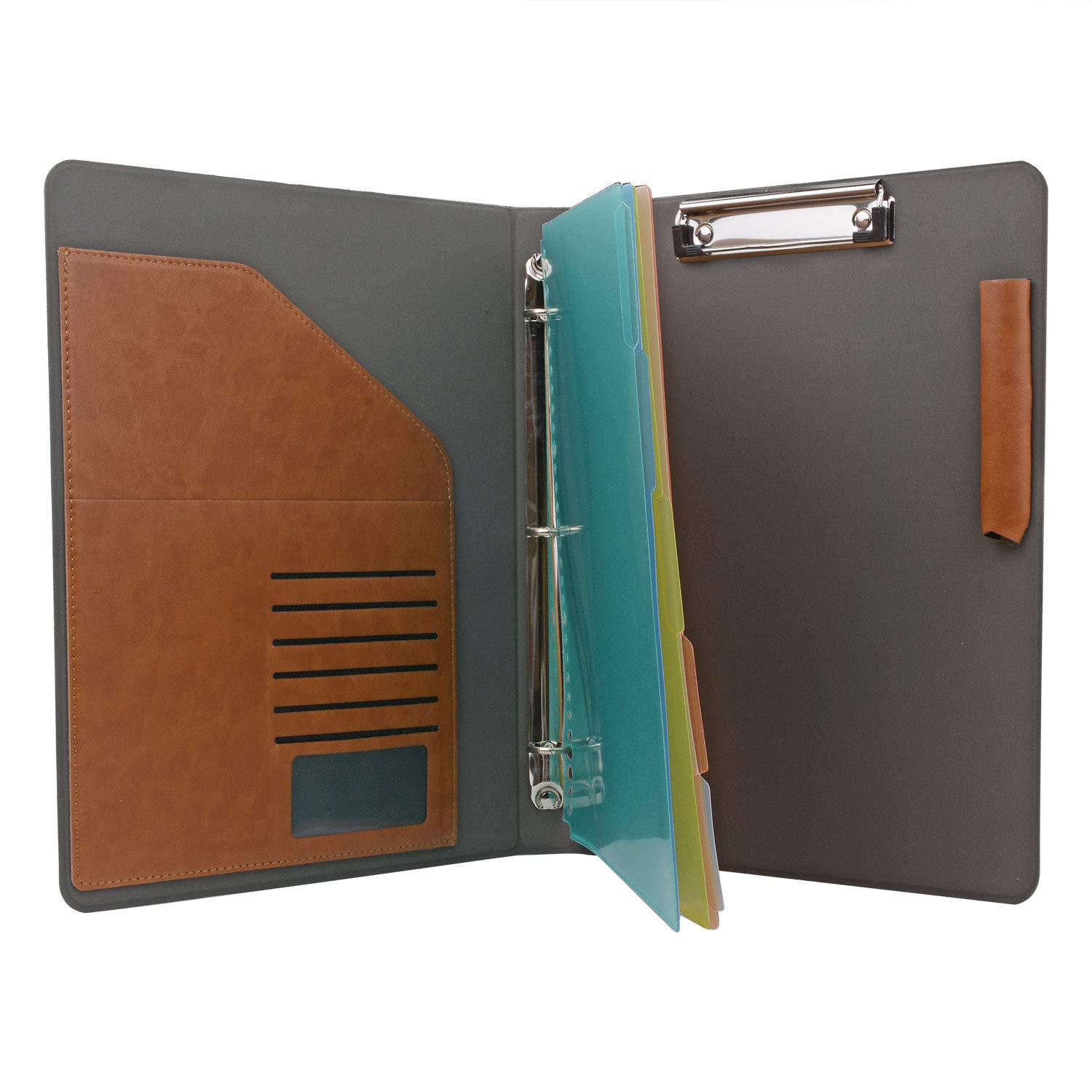 Professional Binder Portfolio Organizer with Color File Folders - 3-Ring Business & Interview Padfolio with Clipboard - Perfect for Office, School, Presentations & Job Interviews