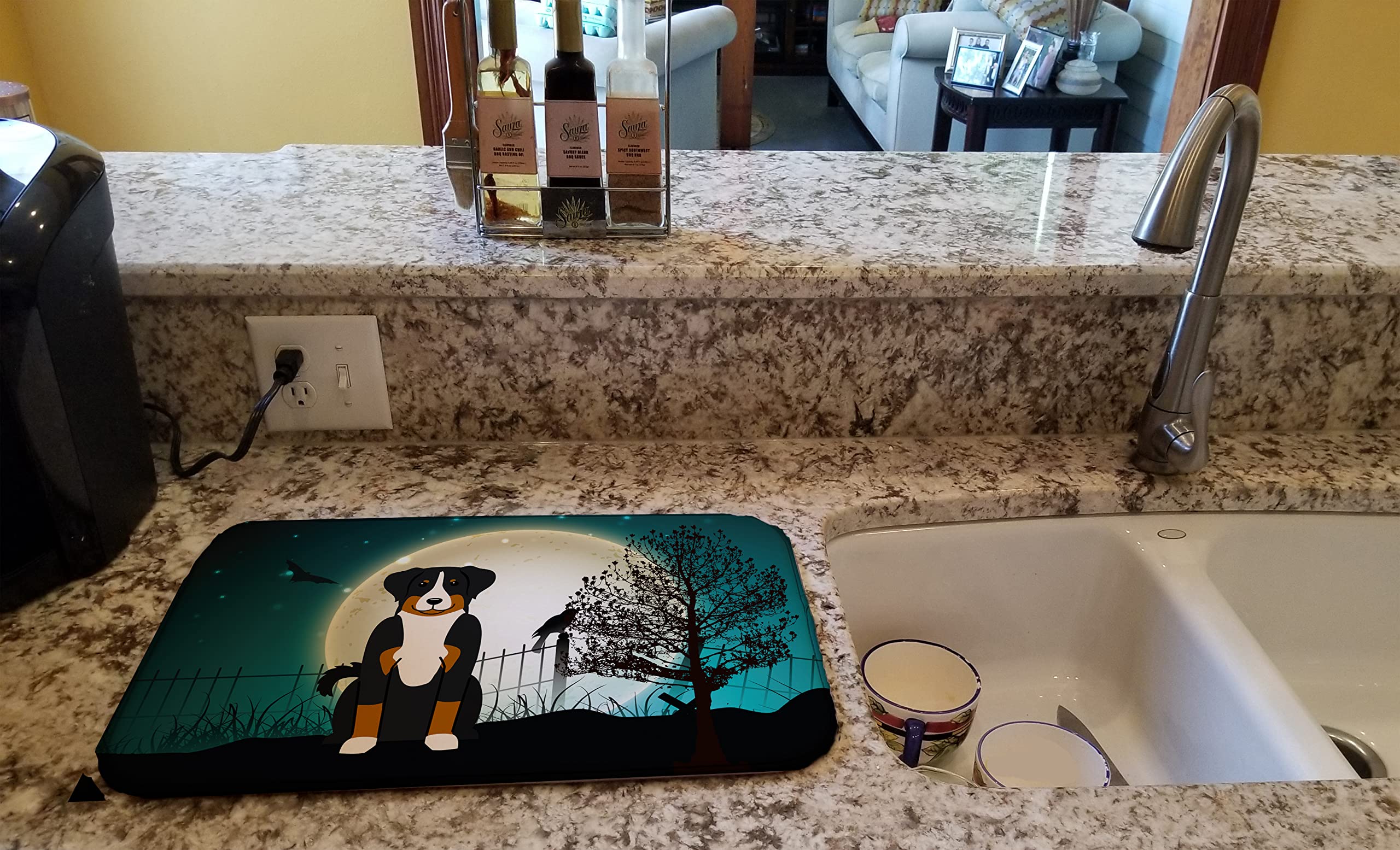 Halloween Dog Dish Drying Mat - Absorbent Kitchen Counter Pad, 14x21