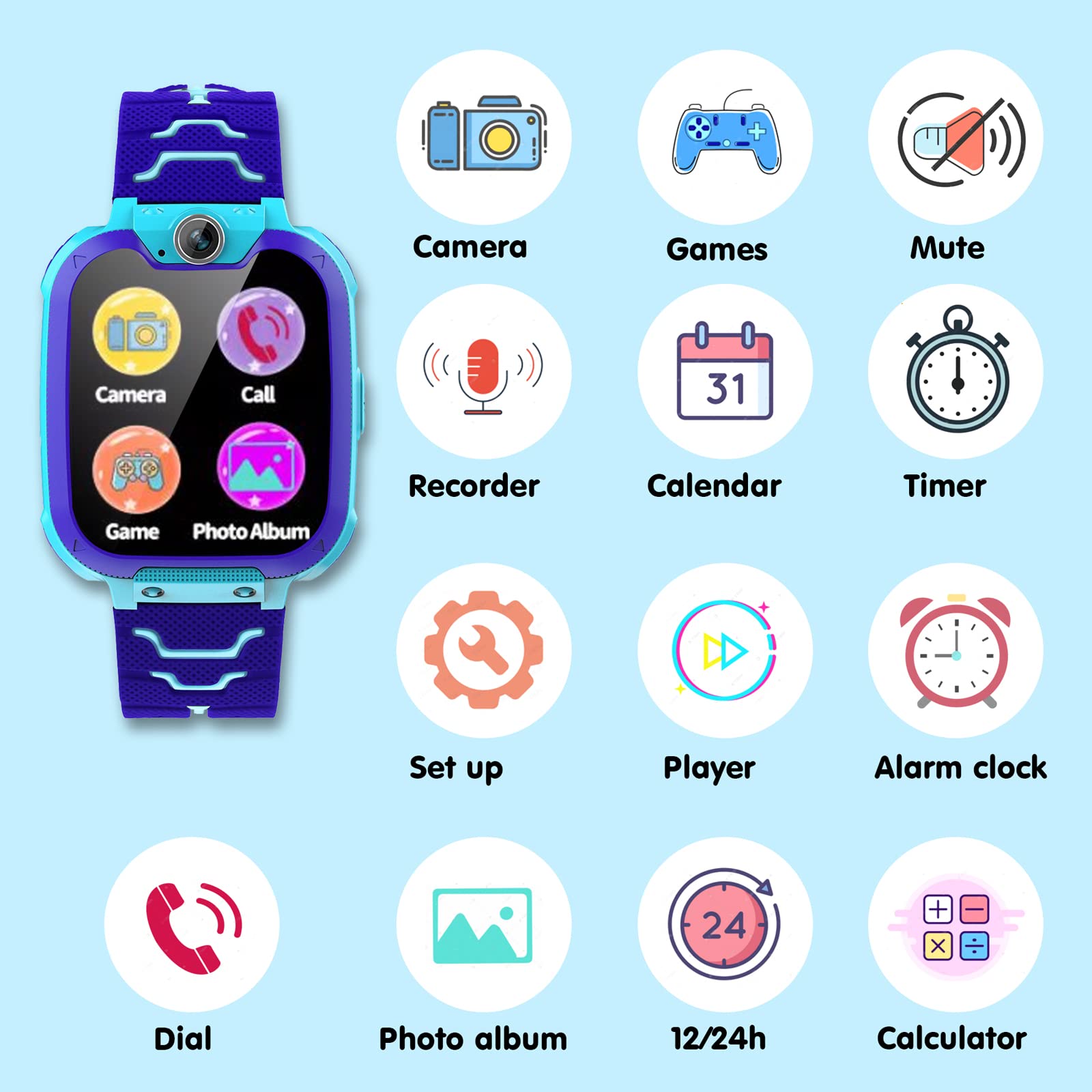 **Kids Smart Watch with Camera, Music Player & 16 Games - Waterproof GPS Tracker for Boys & Girls Ages 4-8 - Perfect for Outdoor Play, Learning & Birthday Gifts**