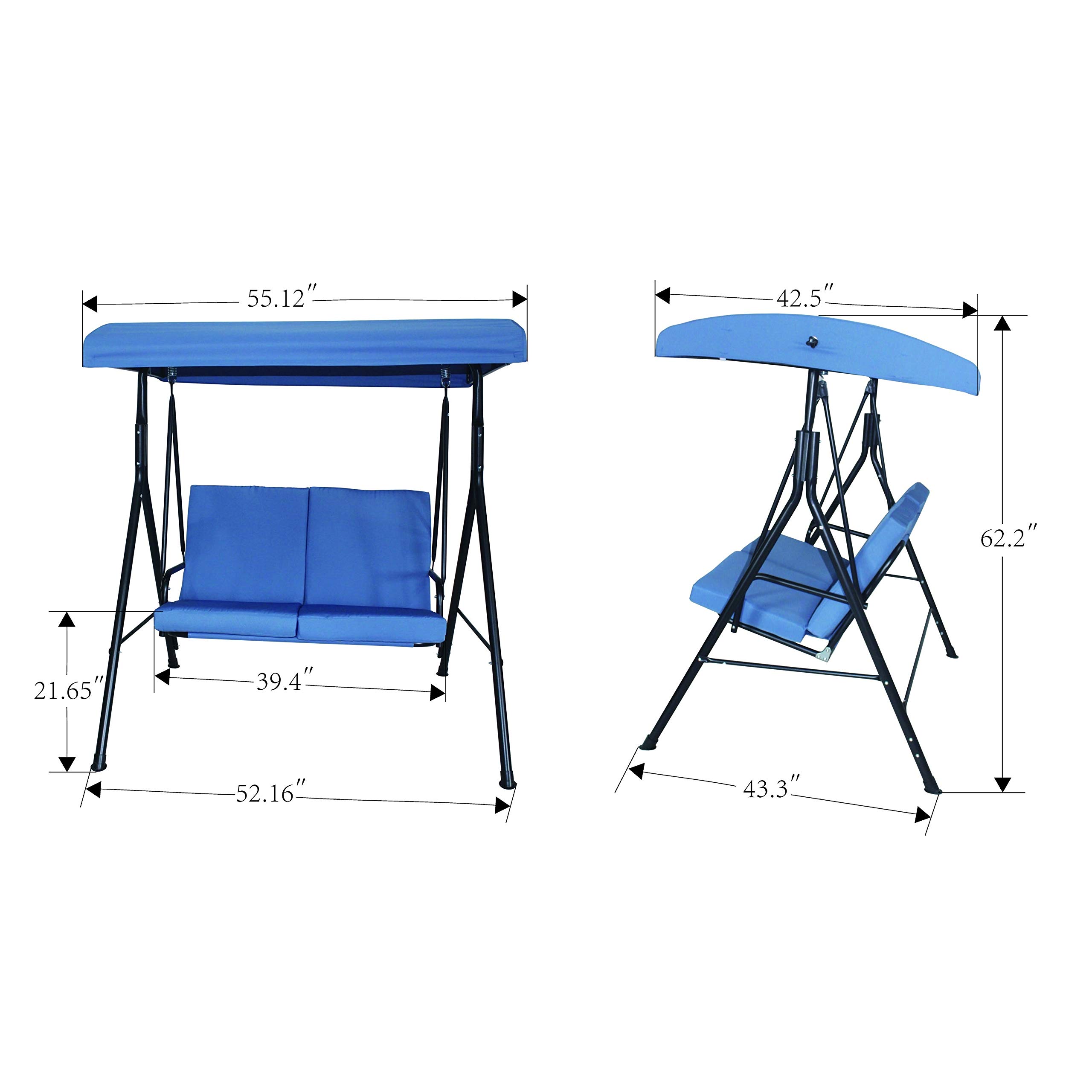 2 Seater Patio Swing with Sunshade Canopy - UV Protected & Waterproof Outdoor Hammock Chair for Garden, Poolside, Porch | Includes Stand (Blue) - Perfect for Relaxing in Backyard, Deck or Balcony - SW-2B