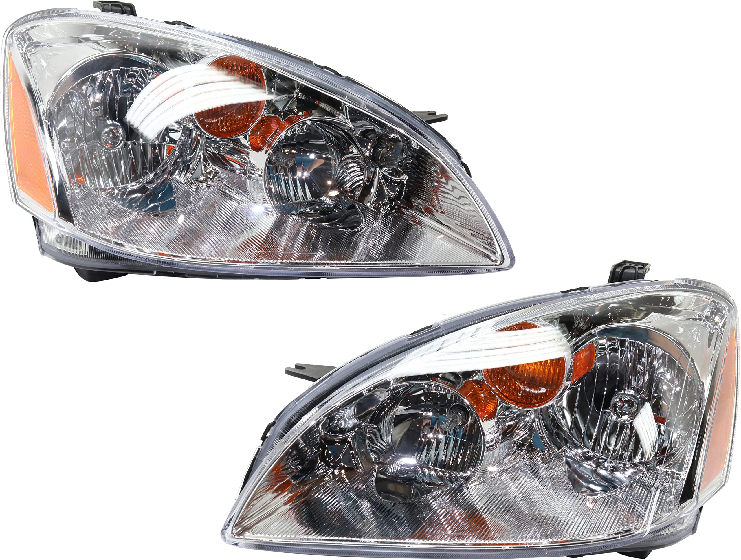 Go-Parts - Replacement Headlights Assembly Pair for Nissan Altima 2002-2004 (Passenger & Driver Side) - Halogen Reflector Headlamps with High/Low Beam Bulbs Included - Perfect for Night Driving & Road Safety