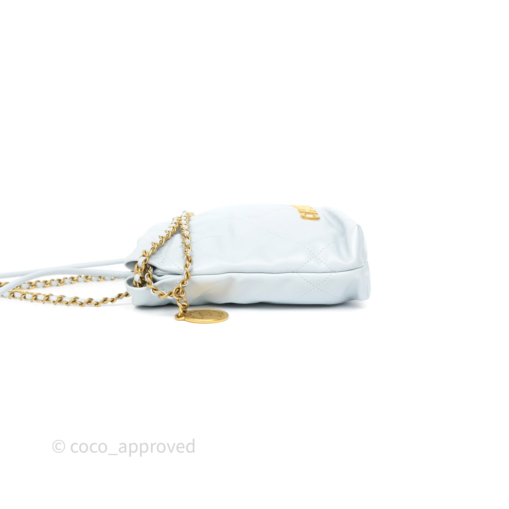 Chanel 22 Mini Bag in Light Blue Shiny Crumpled Calfskin - Luxury Crossbody Purse for Women, Perfect for Date Night & Evening Events