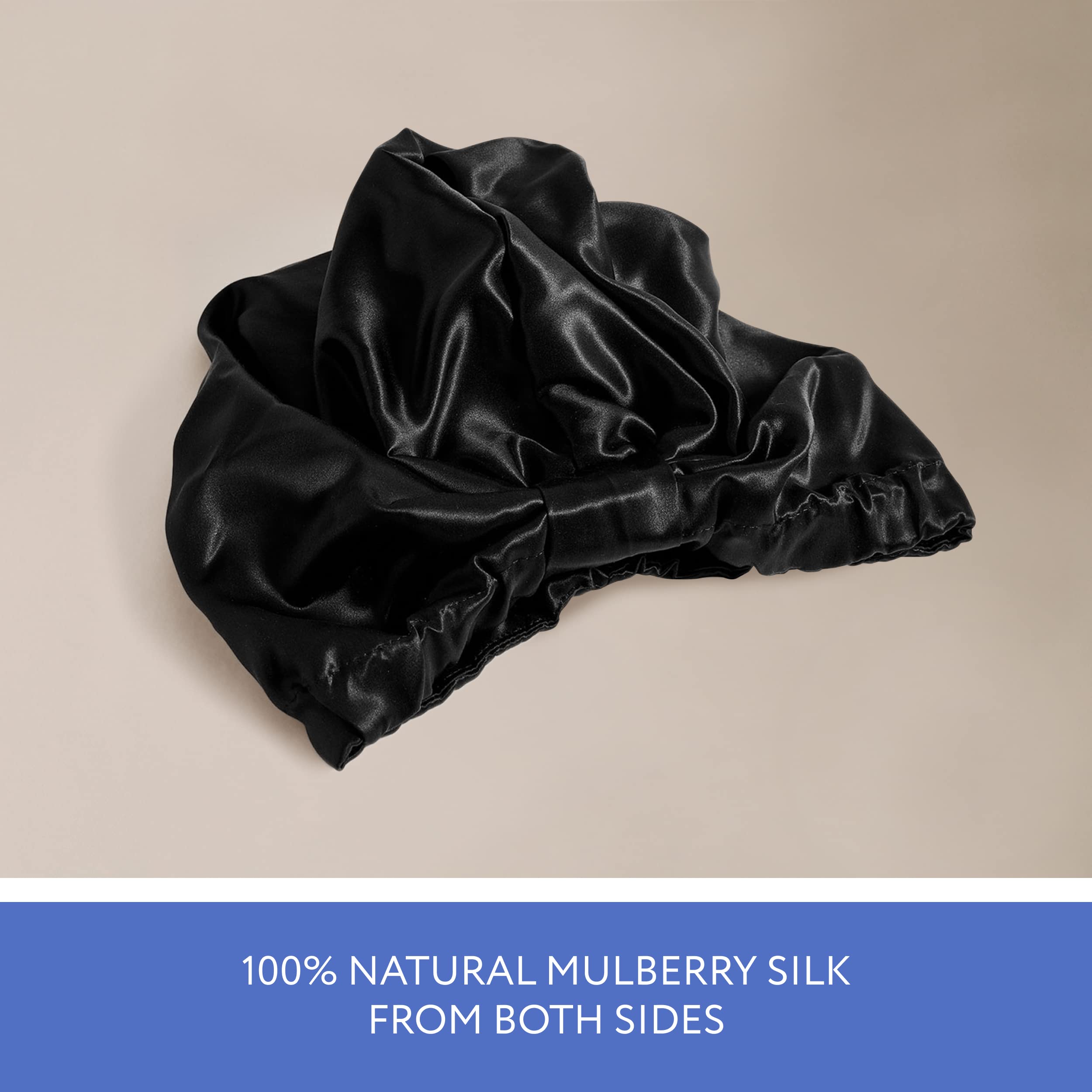 Sleep & Glow Luxury 100% Mulberry Silk Hair Turban for Sleeping - Double Layered Night Hair Bonnet for Healthy Shiny Hair (Black) - Perfect for Bedtime Hair Care & Travel