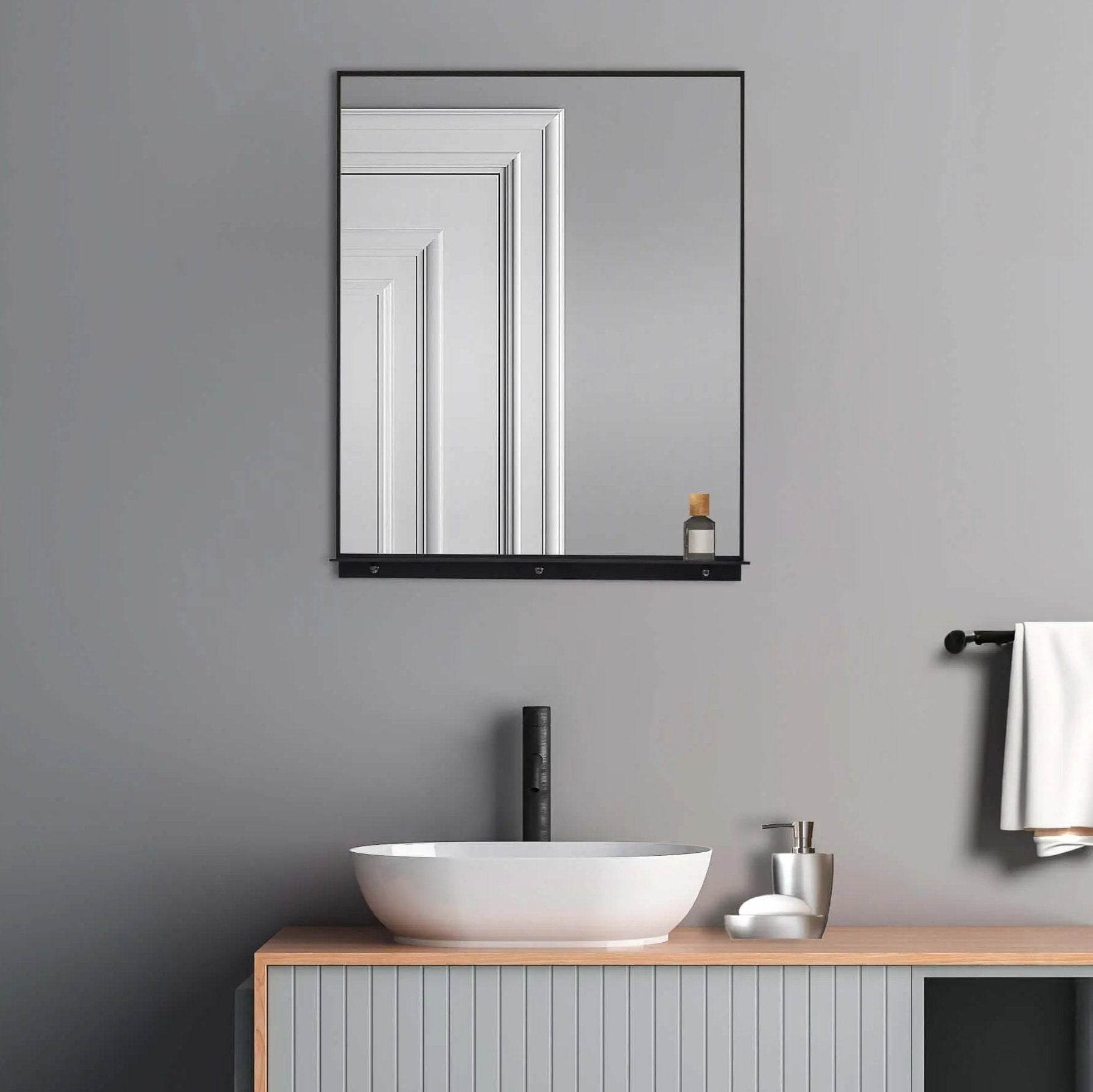 Lexi 24W x 32H Rectangular Framed Wall Mirror with Built-in Shelf - Black & Brushed Nickel Finish | Perfect for Entryway, Bathroom & Bedroom Decor