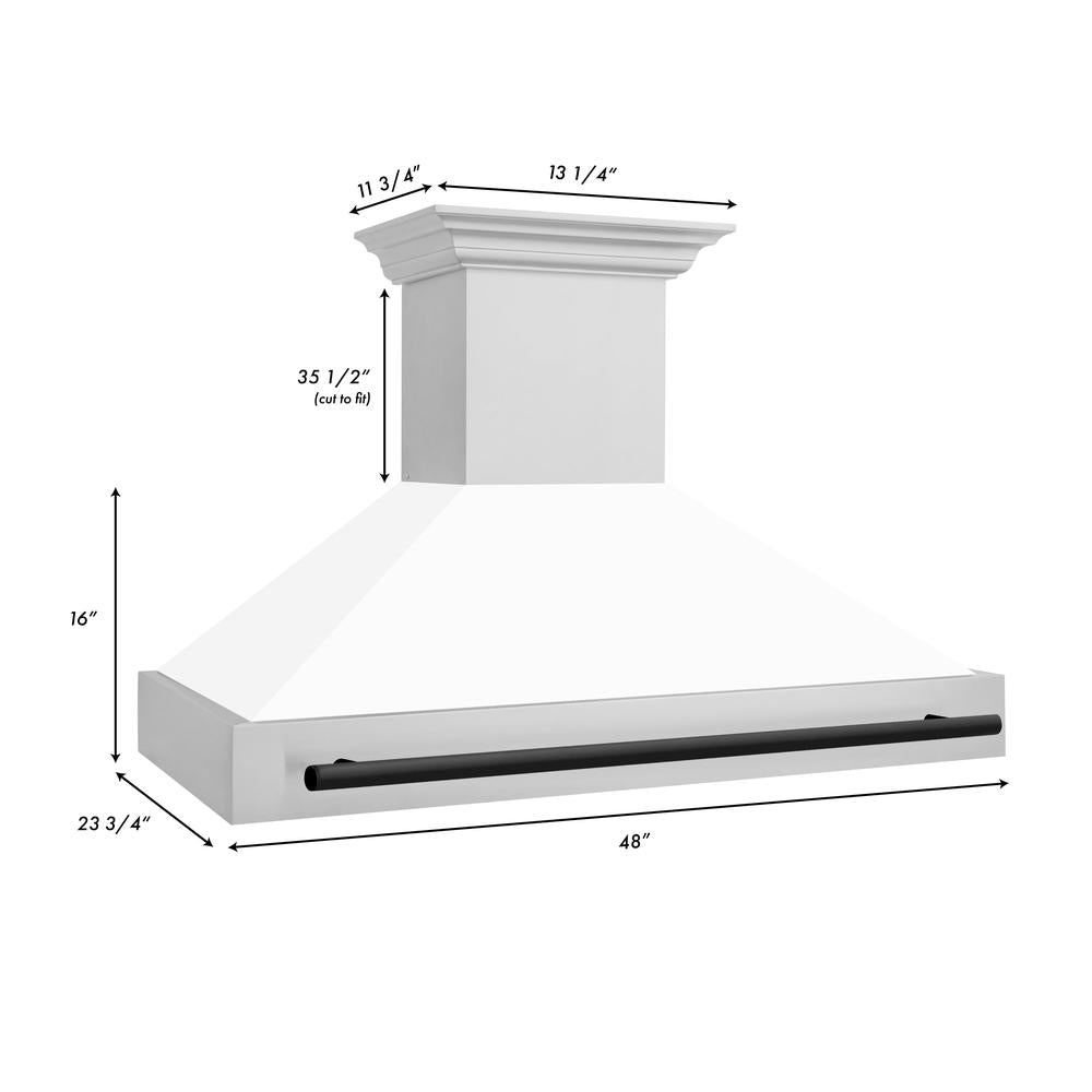 ZLINE Autograph Edition 48-inch Stainless Steel Dual Fuel Range with White Matte Door, Range Hood & Dishwasher - Matte Black Accents (3AKP RAWMRHDWM48 MB) | Professional Kitchen Package for Home Chefs & Modern Culinary Enthusiasts