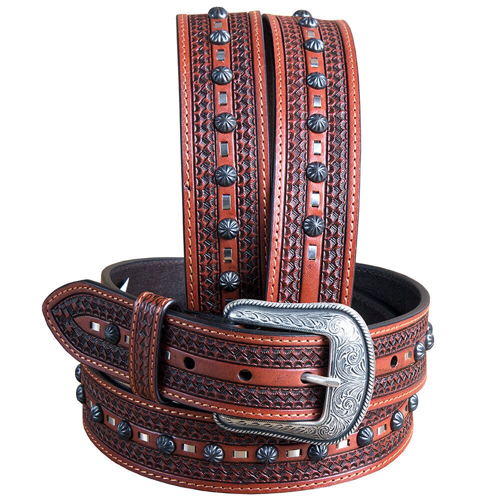 42 In 3D Natural Men's Basketweave Western Cowboy Belt - Stylish Leather Accessory for Rodeo, Country Music Festivals & Western Fashion Outfits