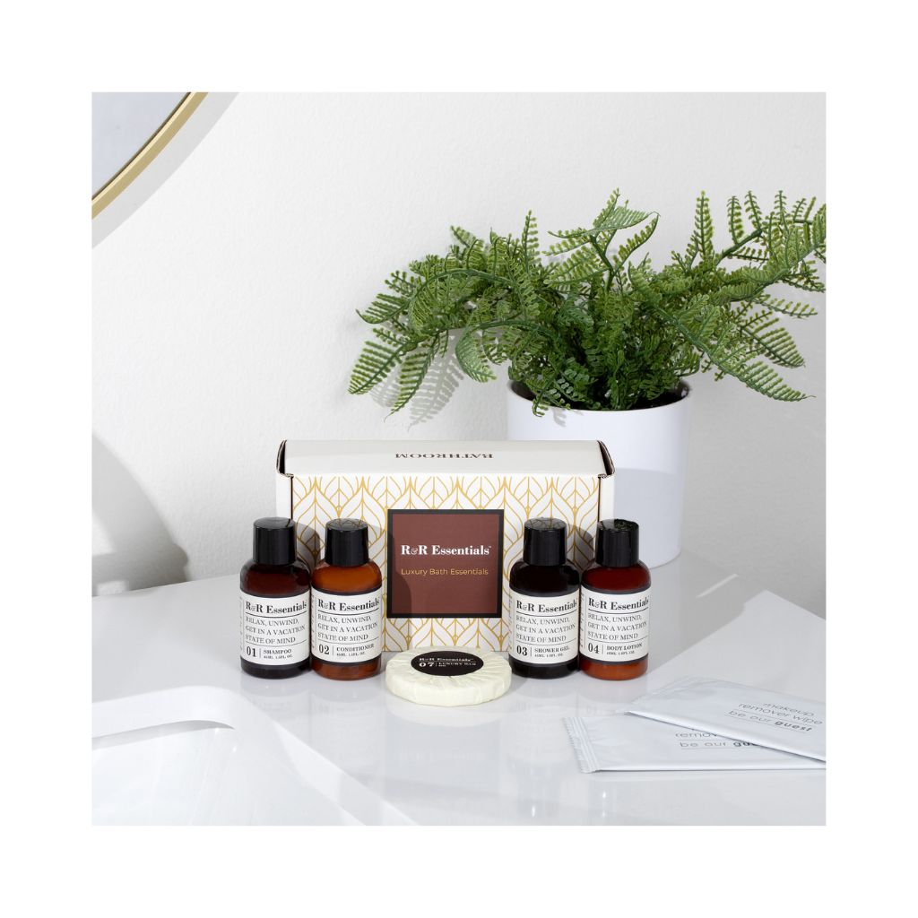 R&R Essentials Premium Hotel Toiletry Kits in Luxury Display Boxes - Travel Size Toiletries for Hotels, Gifts & Vacation Essentials