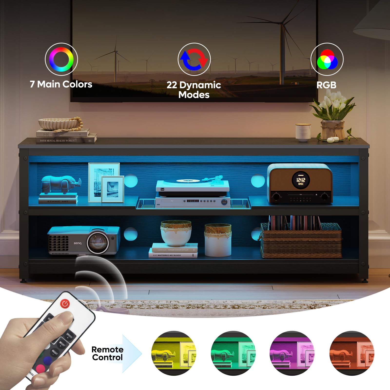 Bestier 60 Inch Gaming TV Stand with LED Lights - Modern Industrial Entertainment Center with Adjustable Shelves & Storage, Black - Perfect for Living Room, Bedroom & Game Room Setup