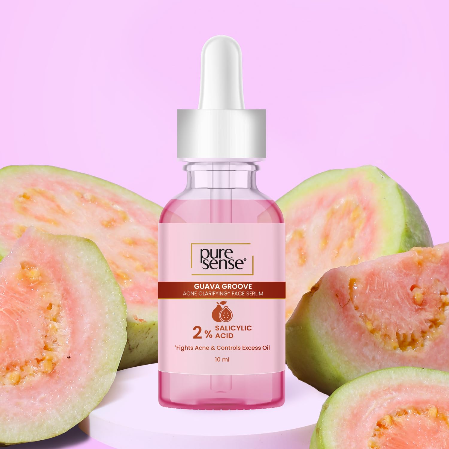 PureSense 2% Salicylic Acid BHA Face Serum with Guava Extract - Oil Control & Acne Treatment for Oily & Acne-Prone Skin - Men & Women - 10ml - Perfect for Daily Skincare Routine & Blemish Prevention
