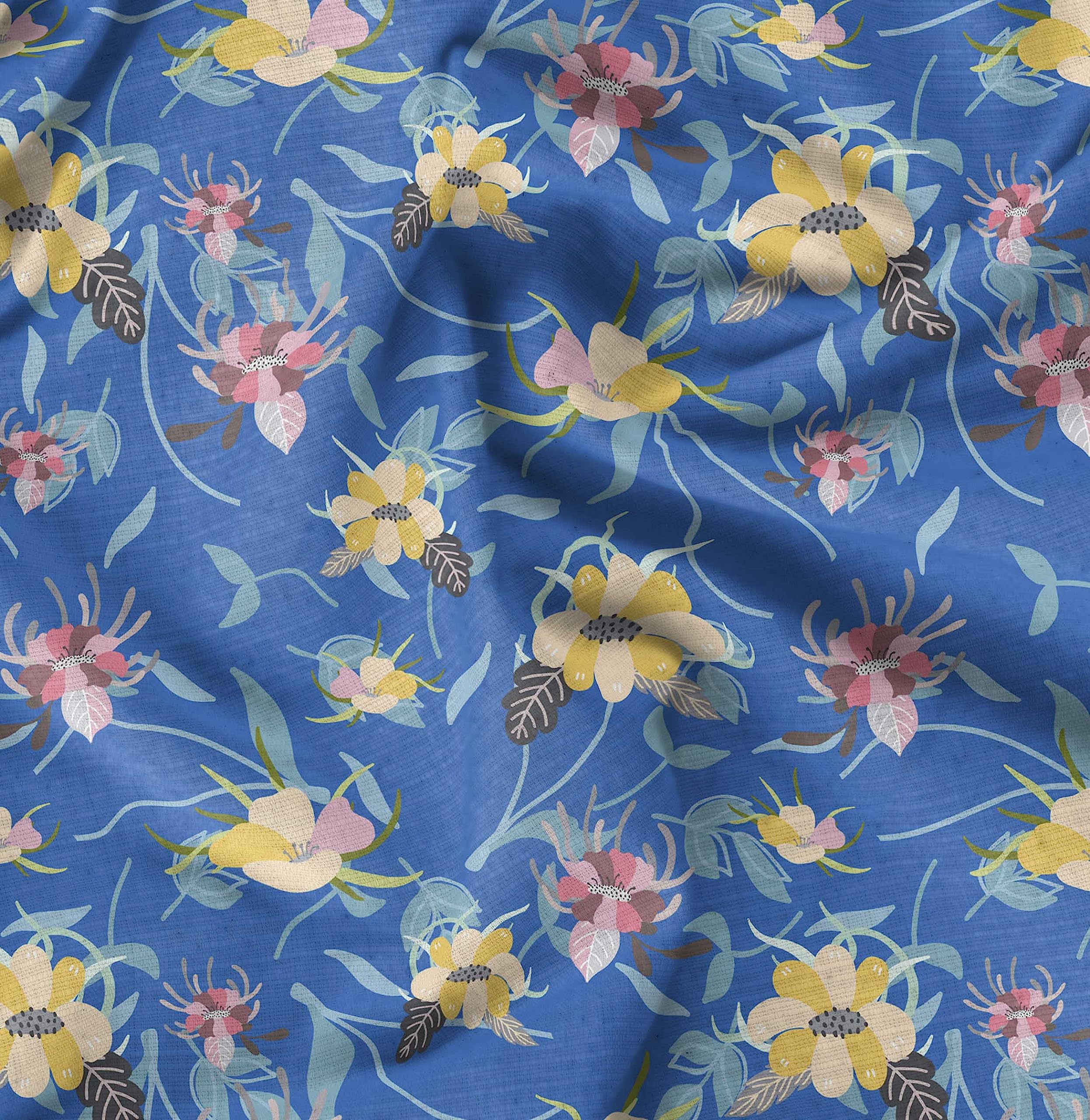 Soimoi Moss Georgette Blue Fabric by The Yard - 42 Inch Wide Printed Fabric with Artistic Leaf & Floral Design for DIY Fashion, Home Decor, and Craft Projects - Elegant Draping Material for Dresses, Curtains, and Scarf Making