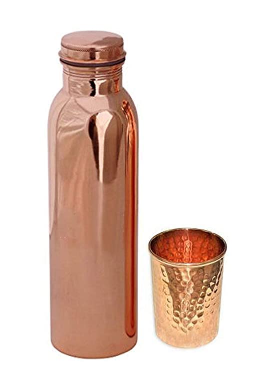 1L Ayurvedic Copper Water Bottle with Copper Glass - Pure Copper for Detox & Health Benefits | Perfect for Yoga, Meditation & Daily Hydration