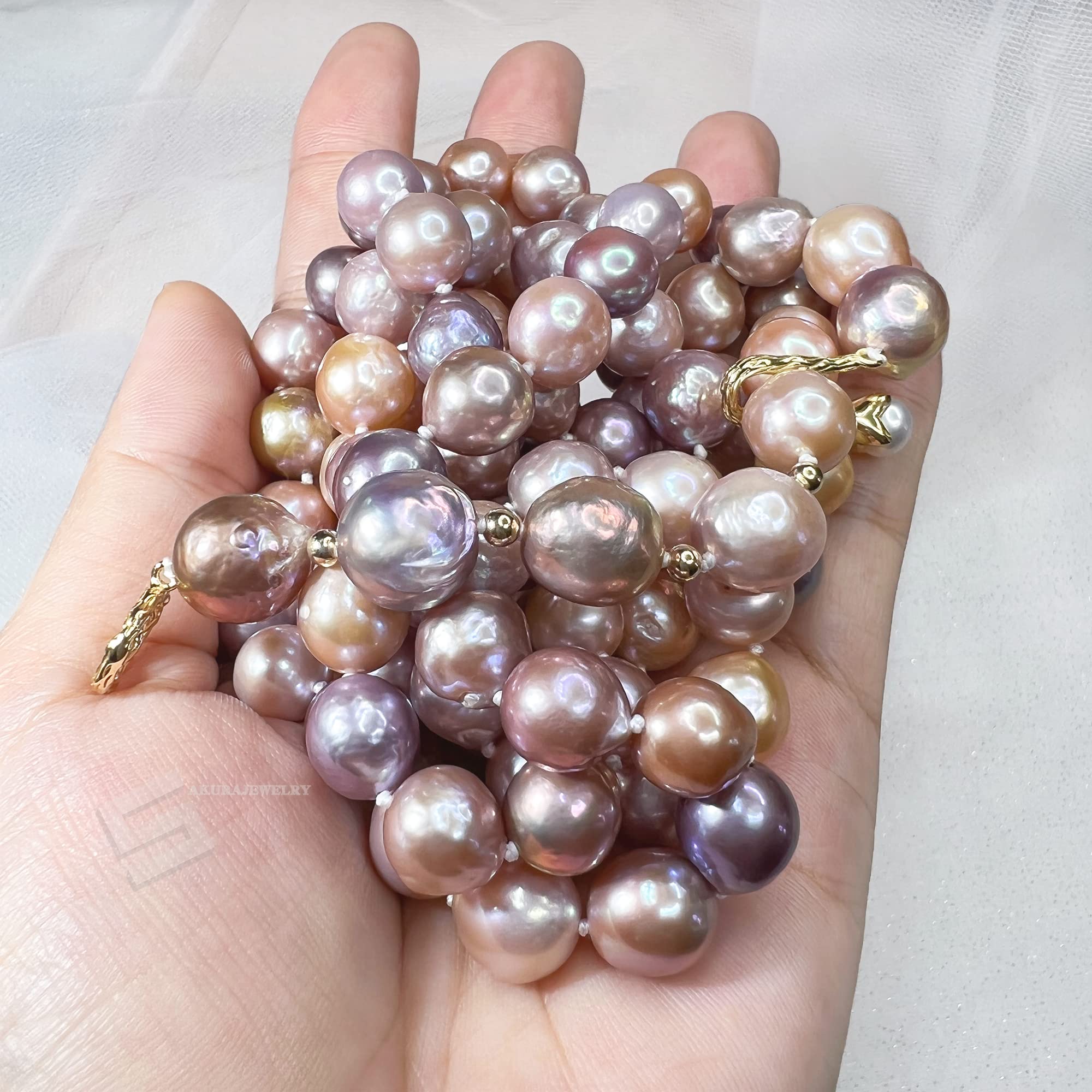 Elegant Metallic Baroque Pearls Long Necklace - 45
