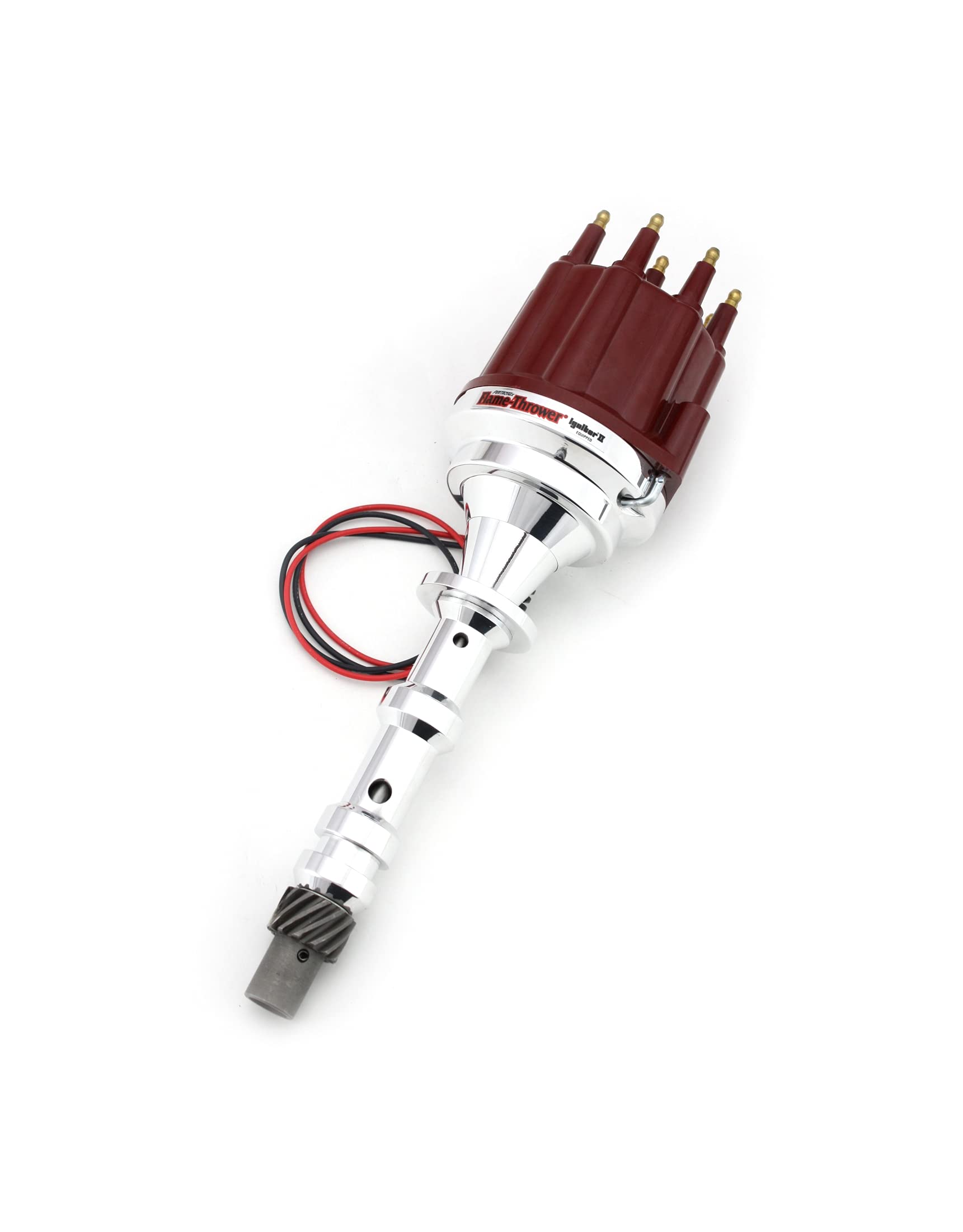 Pertronix D101811 Flame-Thrower Plug and Play Electronic Distributor with Ignitor II Technology - Compatible with Chevrolet 409 - Non Vacuum Advance Red Male Cap Billet Design - Perfect for Classic Car Restoration & Performance Upgrades