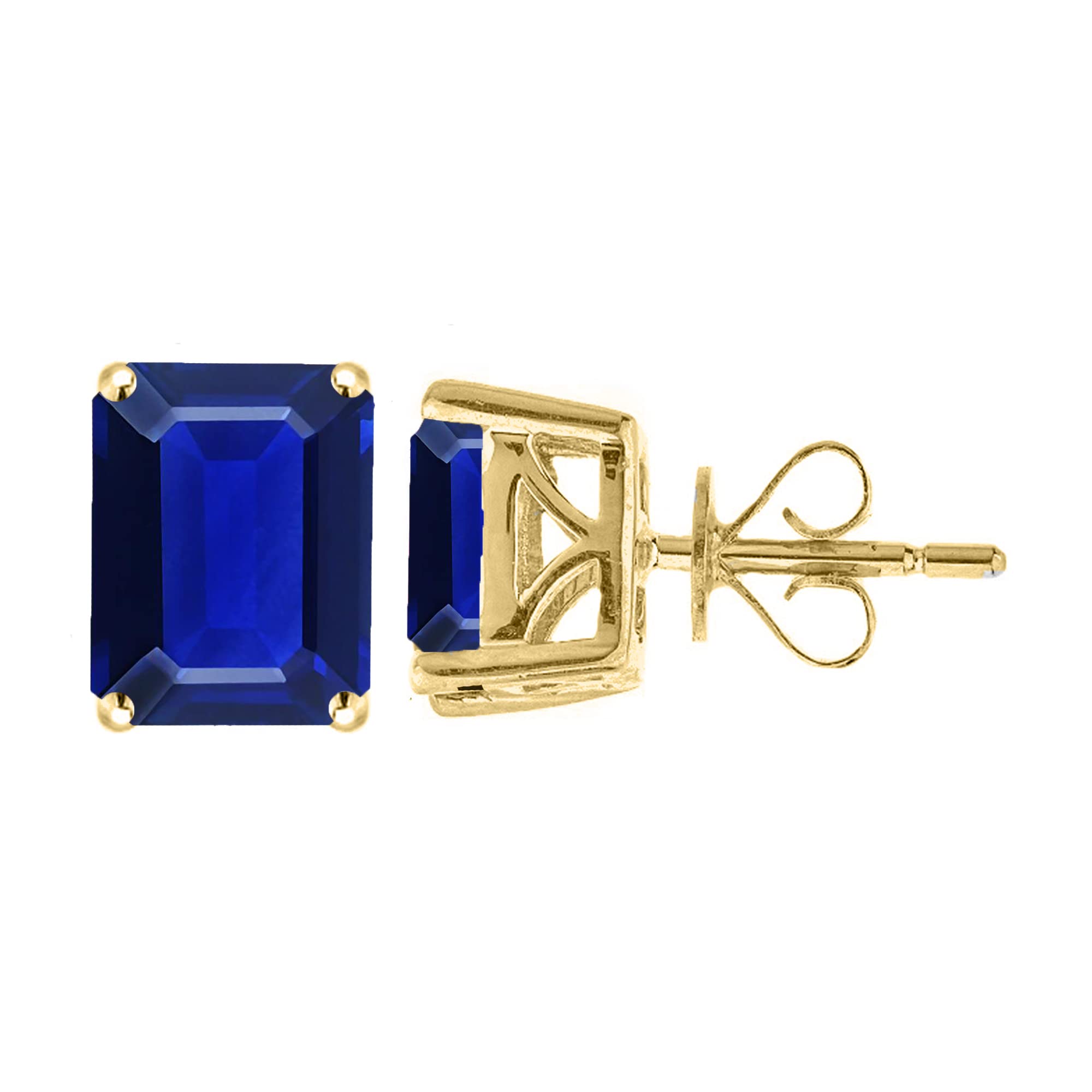 Blue Sapphire Stud Earrings in 14K Gold Over Sterling Silver - Elegant Jewelry for Women, Perfect for Weddings, Parties & Everyday Wear