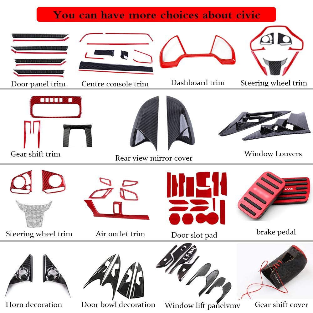 ABS Plastic Car Center Console Air Vent Trim Cover - Interior Decoration Accessory for Honda 10th Gen Civic 2016-2020 (Red) | Upgrade Your Car's Style & Protection