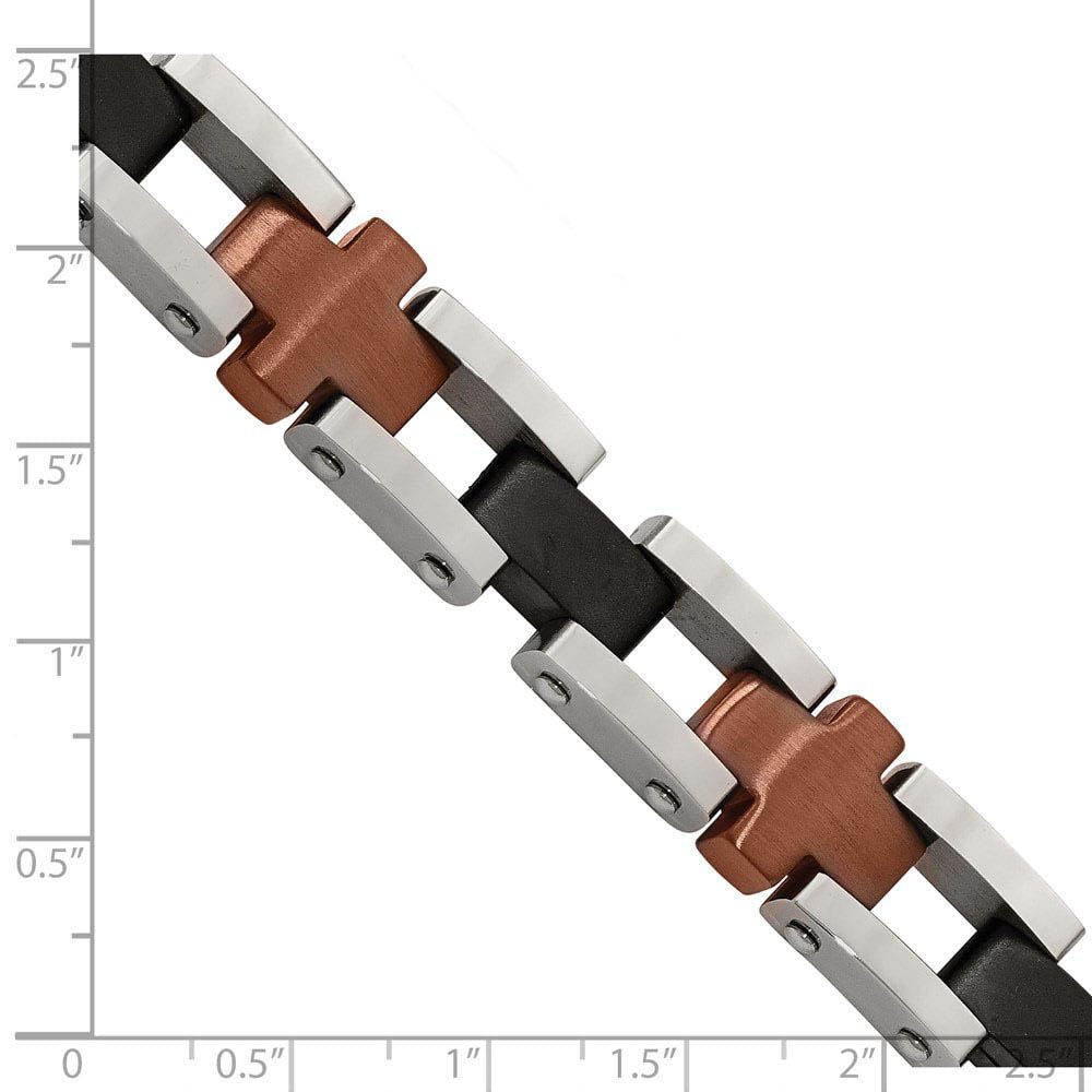 Men's Stainless Steel Black & Cognac Cross Link Bracelet - 8.75 Inch Adjustable Wristband for Casual & Formal Wear | Durable Fashion Accessory for Gifts, Office & Special Occasions