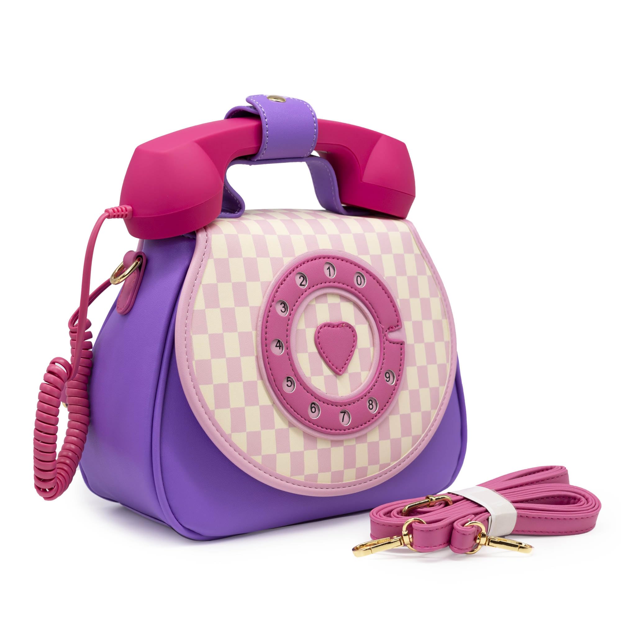 Bewaltz Novelty Handbag for Teens - Fun Phone-Shaped Convertible Purse in Pastel Checkerboard Print - Trendy Tween Fashion Accessory for School, Parties & Everyday Use
