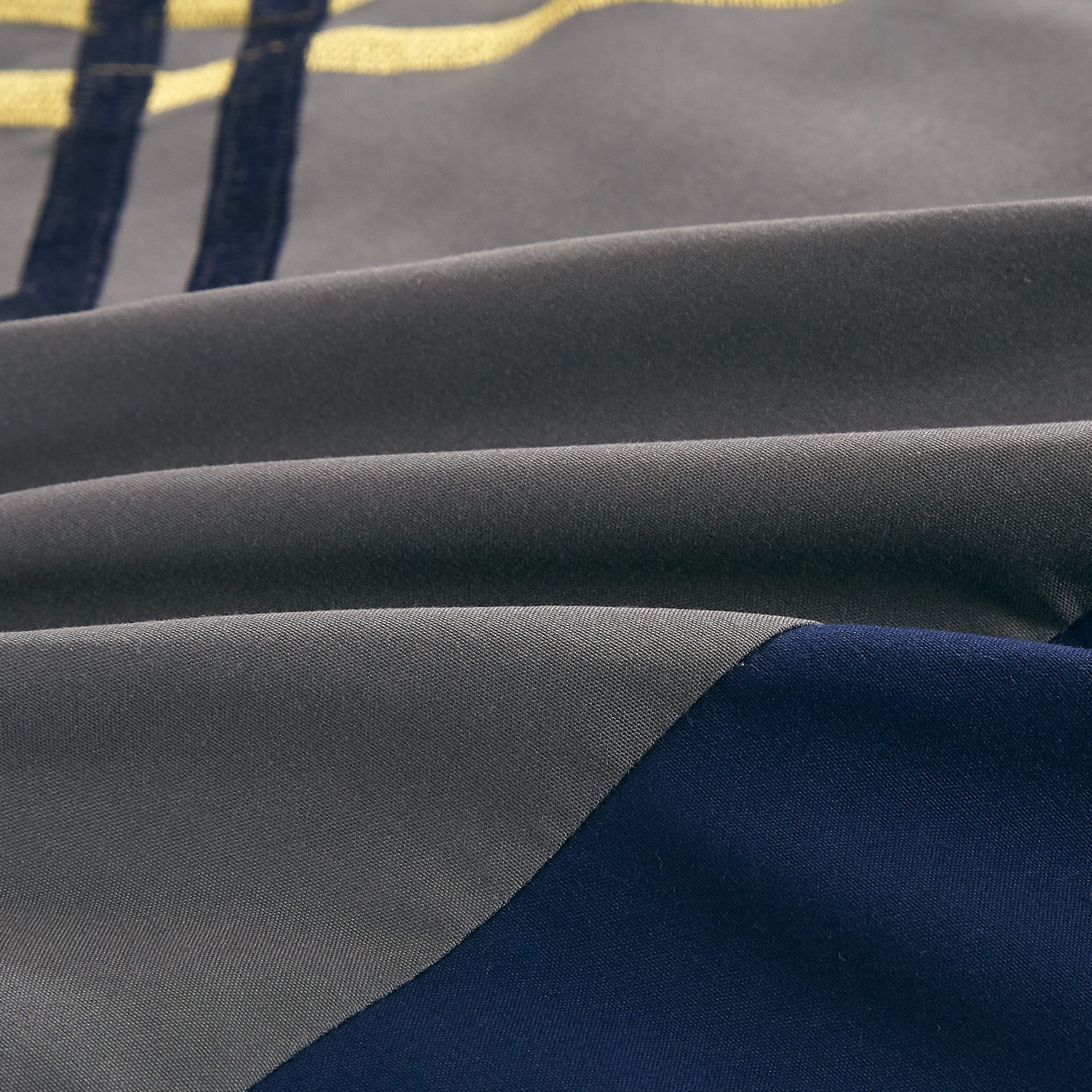 Chezmoi Collection Arden 7-Piece Modern Pleated Stripe Embroidered Zigzag Bedding Comforter Set - California King Size, Navy Gray Yellow White - Luxury Bedroom Decor for Guest Rooms & Master Suites