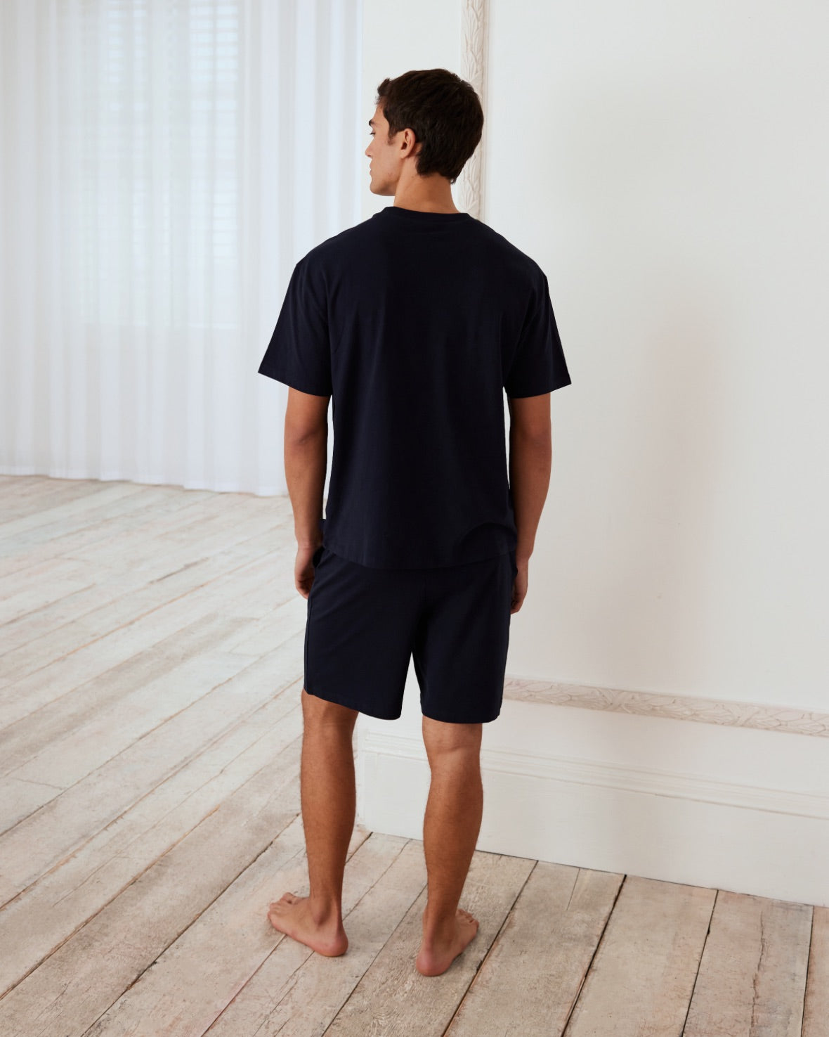 Organic Cotton Crew Neck Short Sleeve Pajama Set for Women - Soft & Breathable Sleepwear - Navy Blue - Perfect for Summer Nights & Lounge Wear