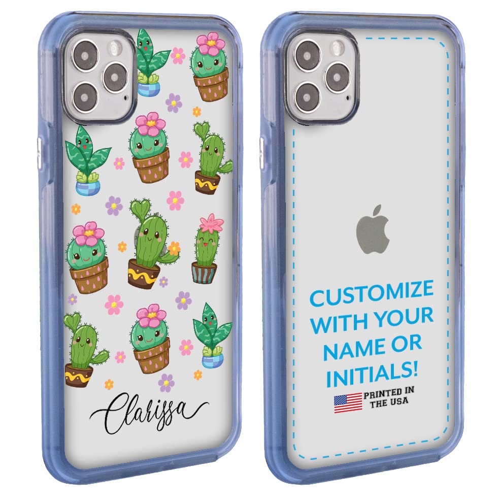 Custom Clear iPhone 12 Pro Max Case with Personalized Cactus & Succulent Design - Engrave Your Name on Trendy Cartoon Cactus Collage Phone Cover - Perfect for Everyday Protection & Unique Gift Giving