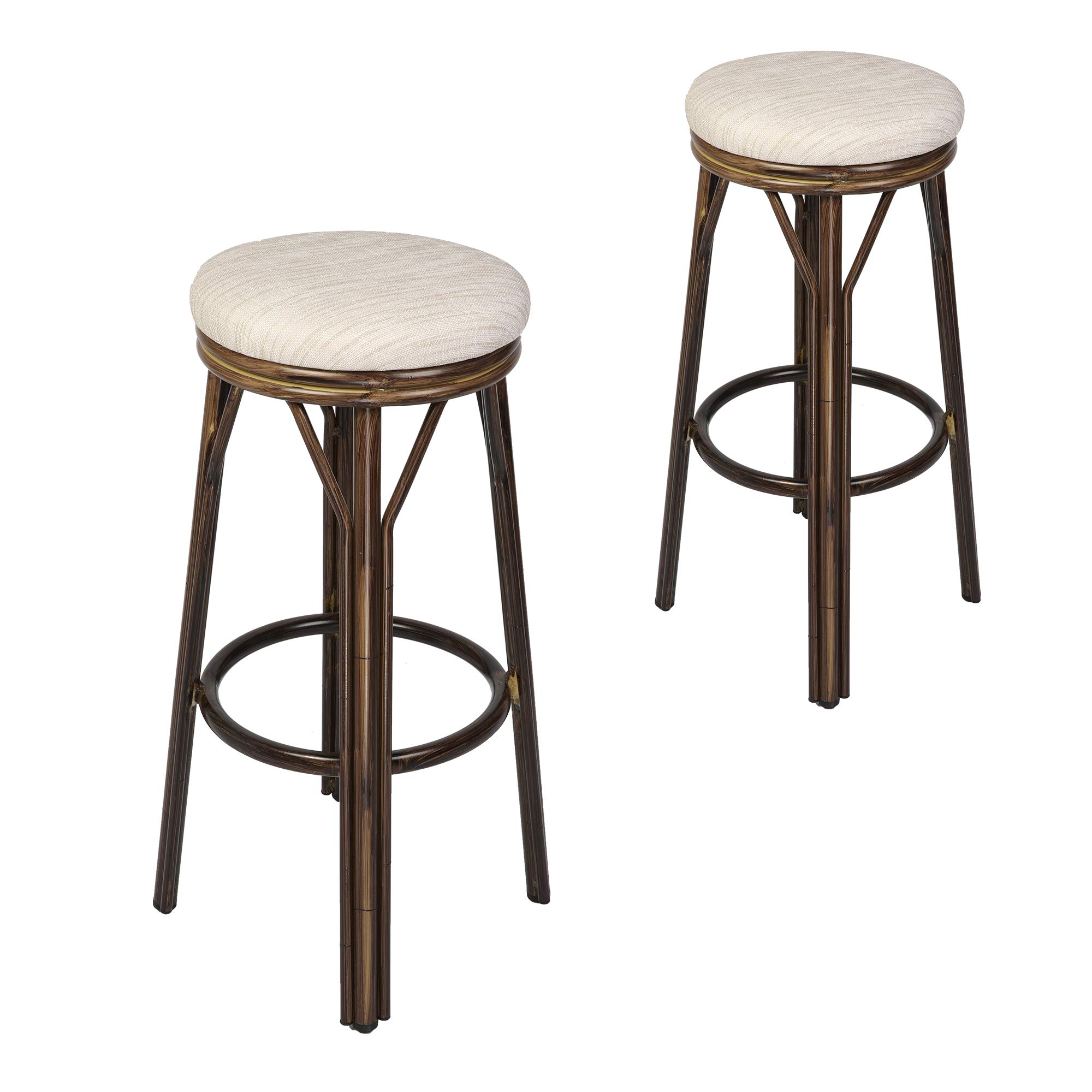 30'' Bar Stools Set of 2 - Aluminum Bar Stools with Round PU Leather Seat - Adjustable Height Counter Stools for Kitchen, Dining Room, Pub & Bistro - Indoor/Outdoor Use in White & Brown - Perfect for Home, Cafe & Patio Decor