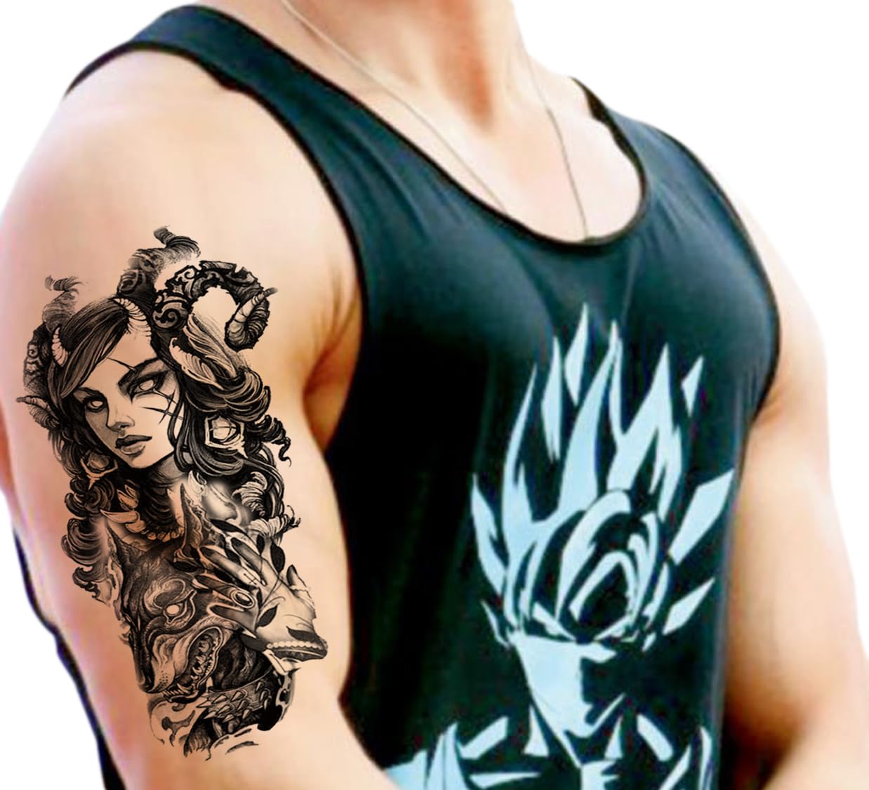 Waterproof Temporary Tattoo Stickers for Men & Women - 3D Realistic Flower, Butterfly, Star, Angel, Wolf Designs - Armband & Word Tattoos (21x12cm) - Perfect for Parties, Halloween, Cosplay & Body Art