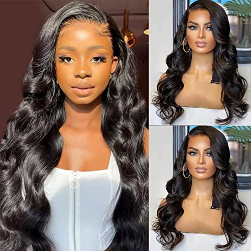Brennas Glueless 10A 13x4 Body Wave Lace Front Wig - 100% Human Hair Pre-Plucked Wavy HD Lace Frontal Wig with Baby Hair for Black Women | Natural Black Color 150% Density 20 Inch | Perfect for Daily Wear, Special Occasions & Protective Styling