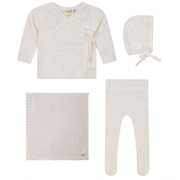 Bella Bebe White Knitted Baby Wrap 4-Piece Set - Soft Newborn Outfit for Girls & Boys | Perfect for Photo Shoots, Christenings & Special Occasions