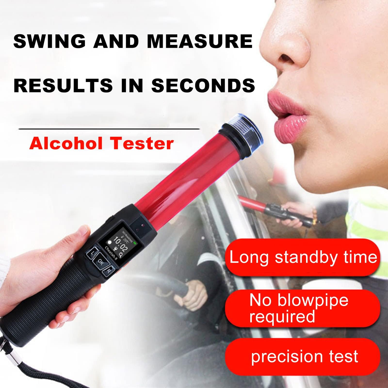 High Precision Digital Breathalyzer - Police Grade Alcohol Tester with OLED Display & Flashing Stick for Drunk Driving Tests | Accurate BAC Measurement for Traffic Control, Workplace Safety, and Personal Use