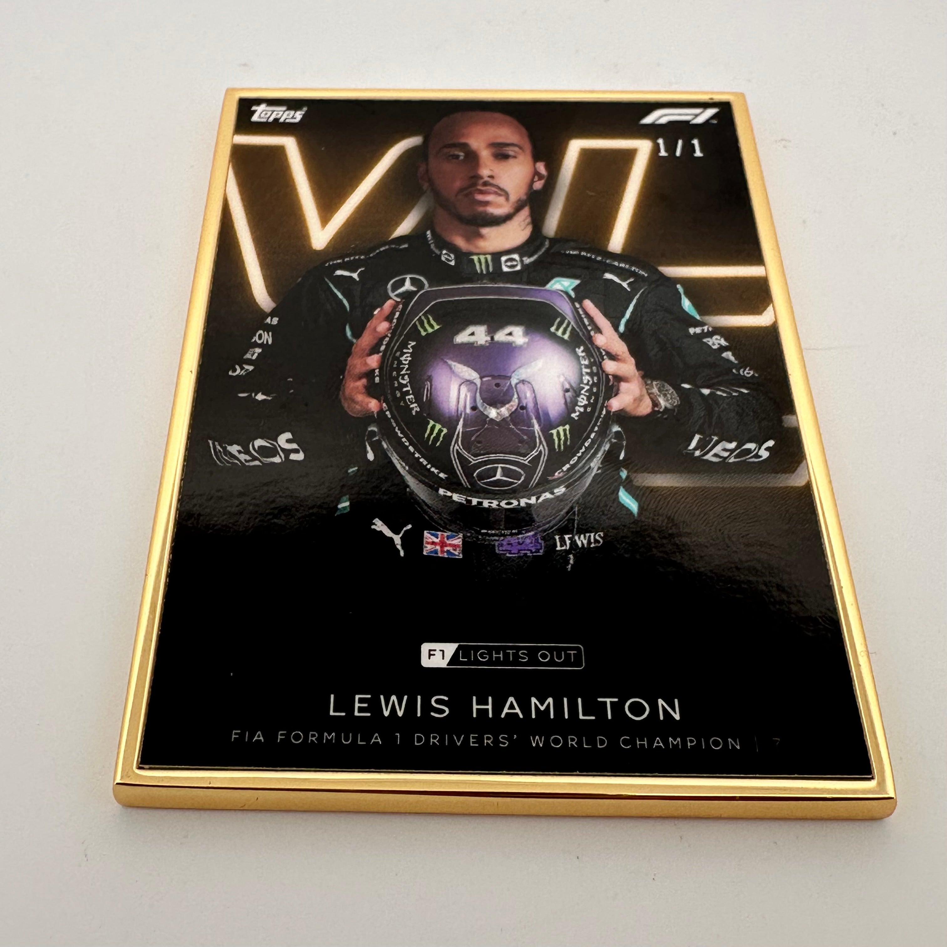 1/1 Gold Frame Lewis Hamilton 2021 World Champion Collectible - Perfect for F1 Fans, Memorabilia Displays & Motorsport Decor