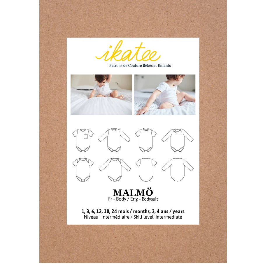 Malmo Bodysuit Pattern for Babies 1 Month to 4 Years - Soft Cotton Infant Bodysuit for Everyday Wear & Special Occasions
