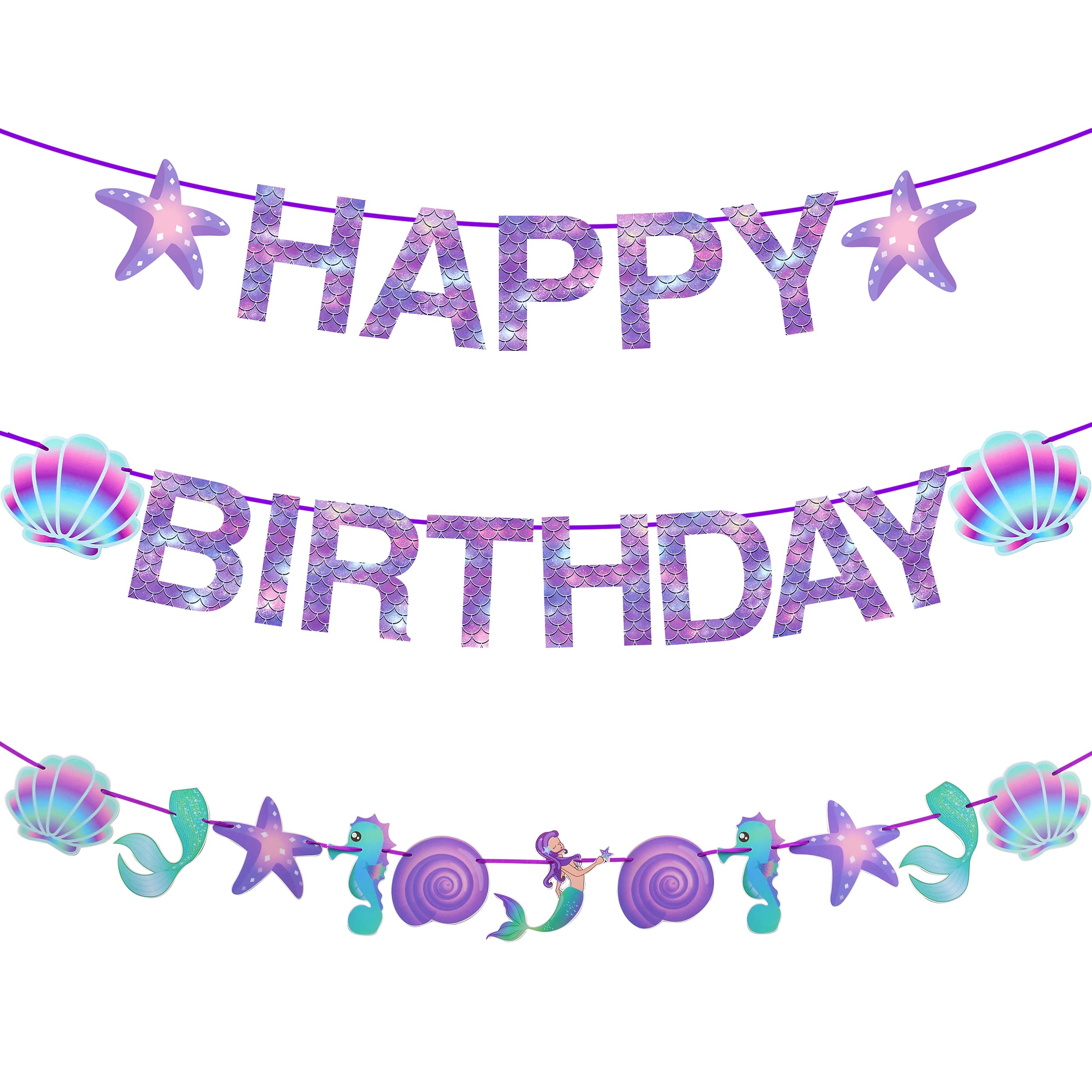 Mermaid Birthday Party Decorations - Happy Birthday Banner & Under the Sea Theme Supplies for Girls | Perfect for Mermaid-Themed Parties, Ocean Birthday Celebrations & Kids' Room Decor
