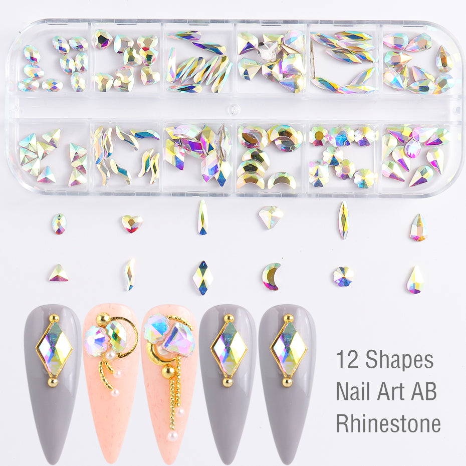 Premium Crystal Mixed Shapes Nail Rhinestones Tray - 1000pcs Assorted Designs for Nail Art, DIY Manicure & Decoration | Perfect for Salons, Home Use & Gift Giving