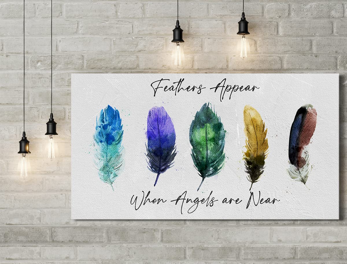 Bohemian Feathers Angel Wall Art Canvas - Boho Feathers Wall Decor for Girls & Women - Ready to Hang 48x24 Canvas - Perfect for Bedroom, Living Room & Gift Giving