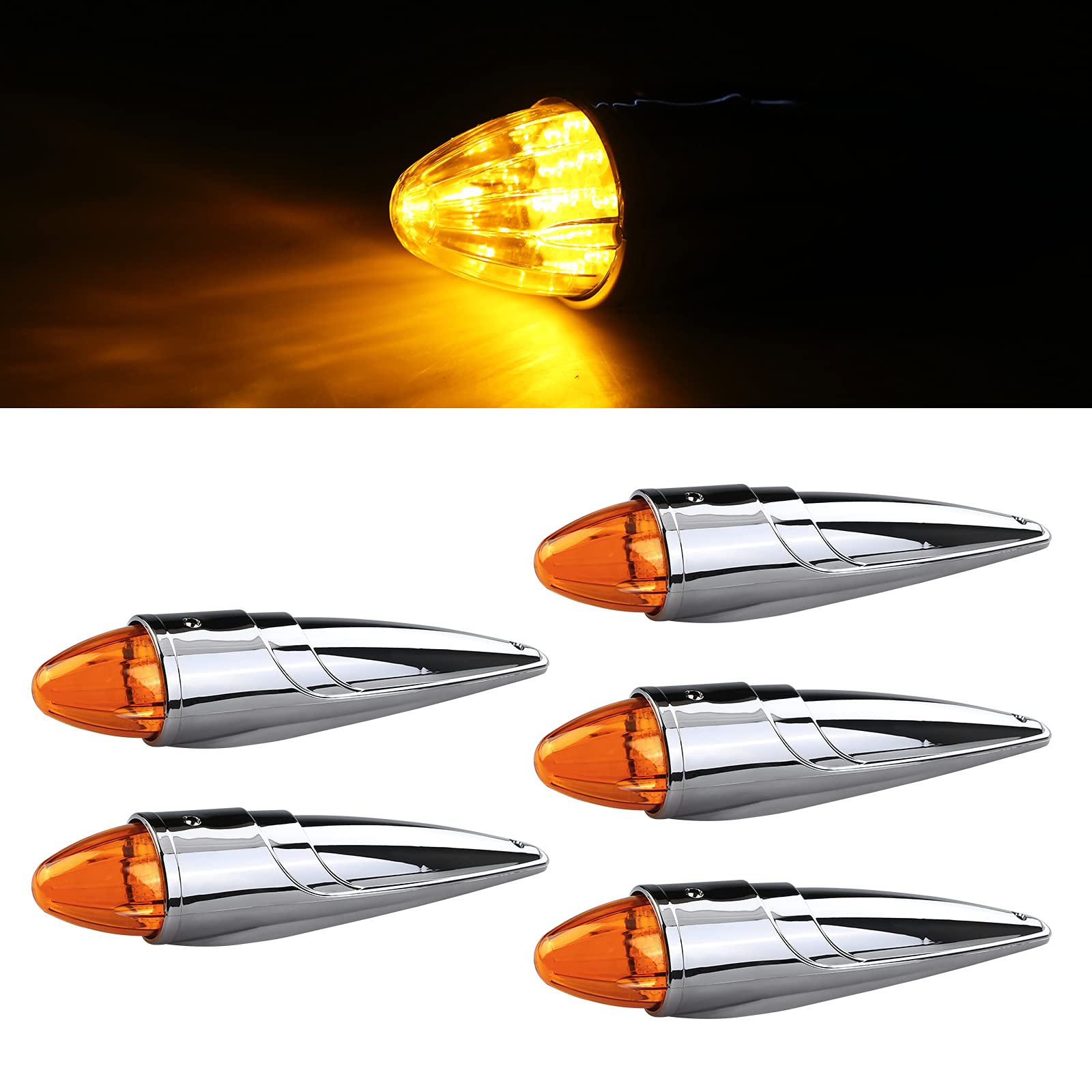 5PCS 17 LED Cab Marker Lights - Waterproof Amber Roof Running Lights for Heavy Duty Trucks (Kenworth, Peterbilt, Freightliner, Mack) - Durable Yellow Lens for Enhanced Visibility in Fog & Night Driving