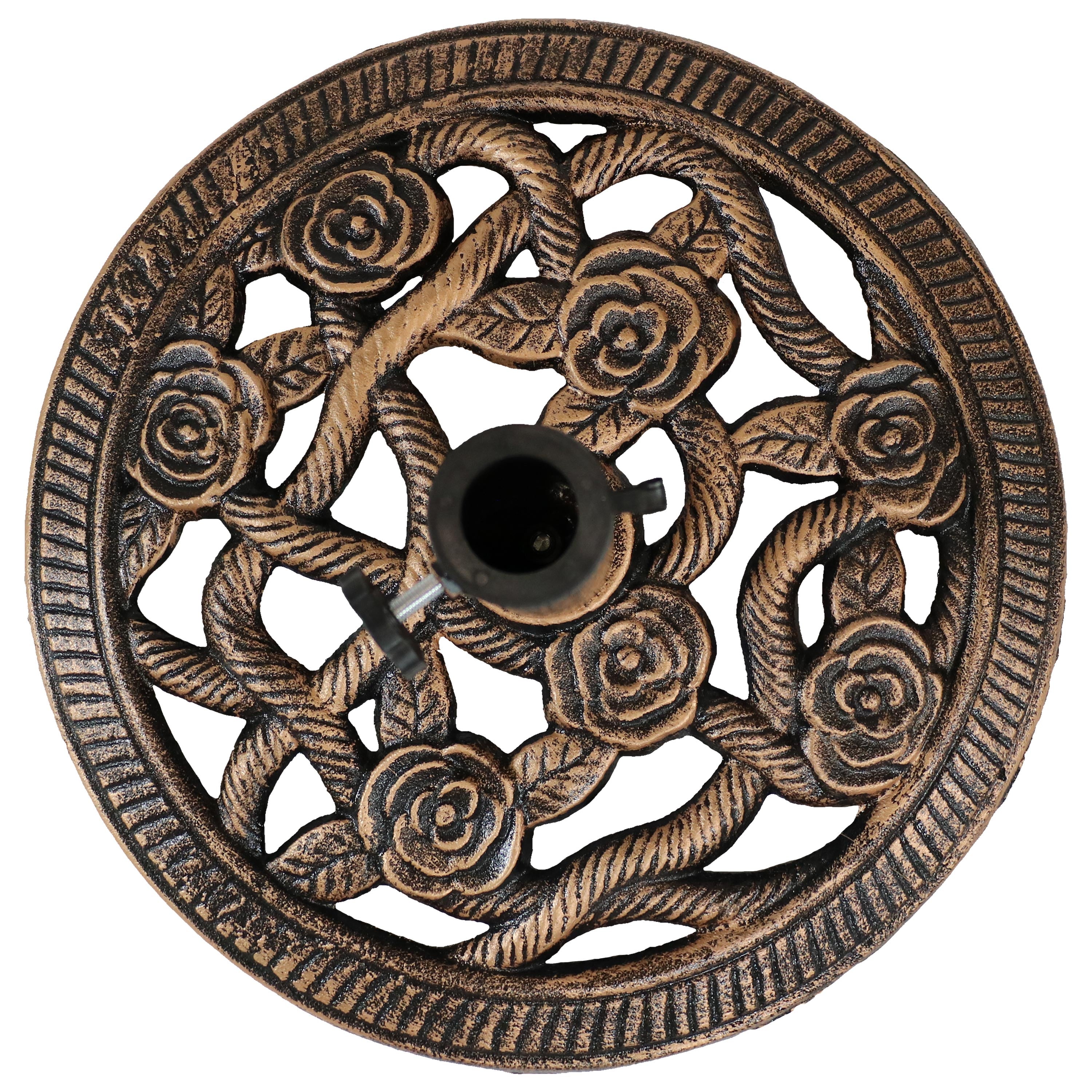Sunnydaze Rose Blossom Cast Iron Patio Umbrella Base - 16 Inch Diameter, Heavy Duty Outdoor Umbrella Stand for Garden, Deck, Poolside & Backyard Use
